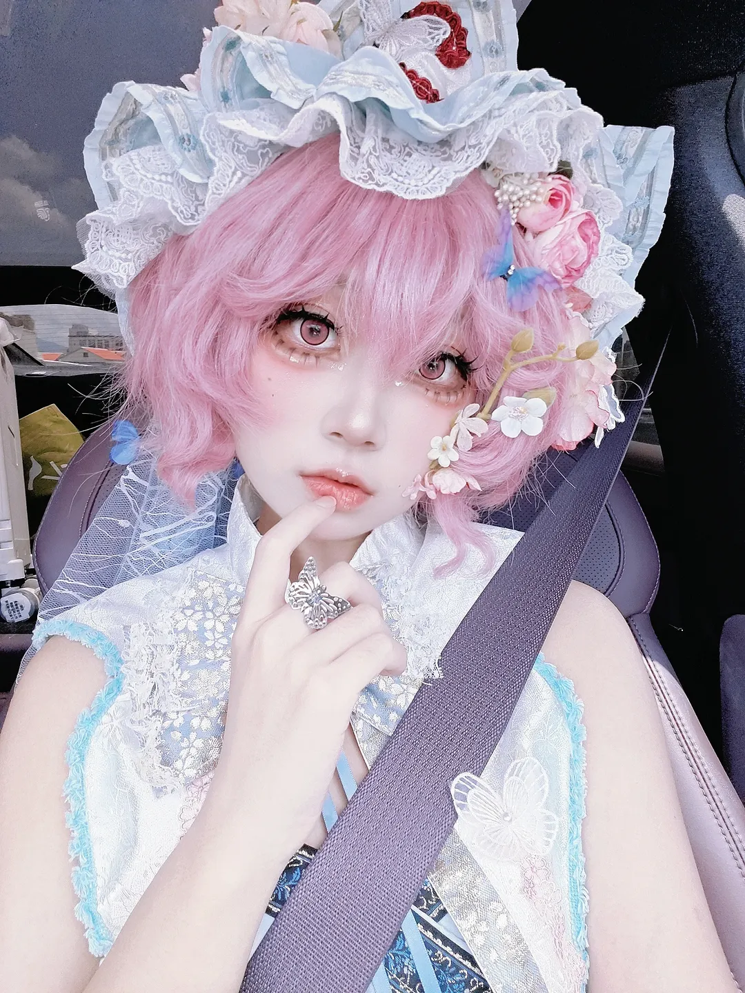 二次元, cosplay, 东方Project, 西行寺幽幽子cos, 粉发少女 - 第1张