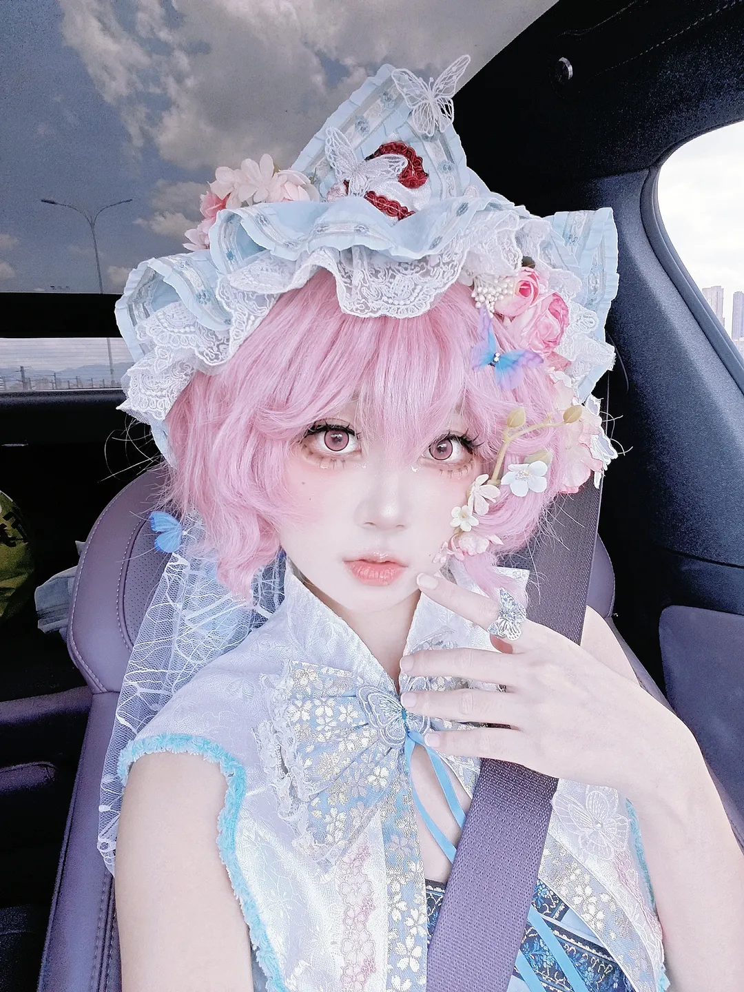二次元, cosplay, 东方Project, 西行寺幽幽子cos, 粉发少女 - 第2张