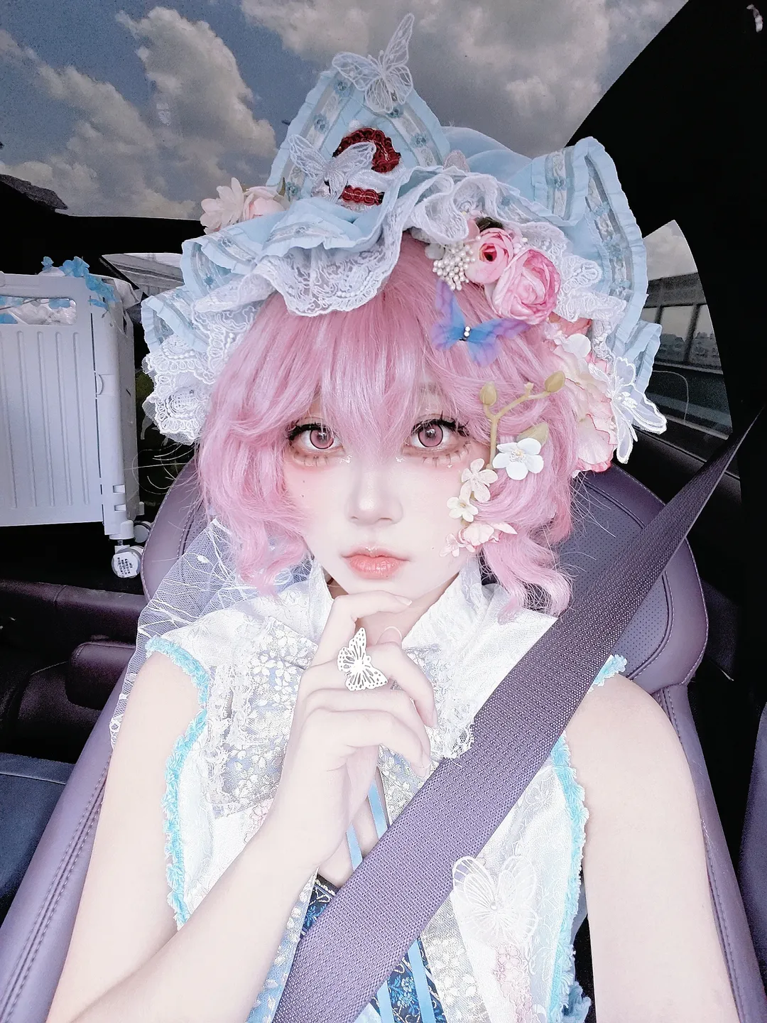 二次元, cosplay, 东方Project, 西行寺幽幽子cos, 粉发少女