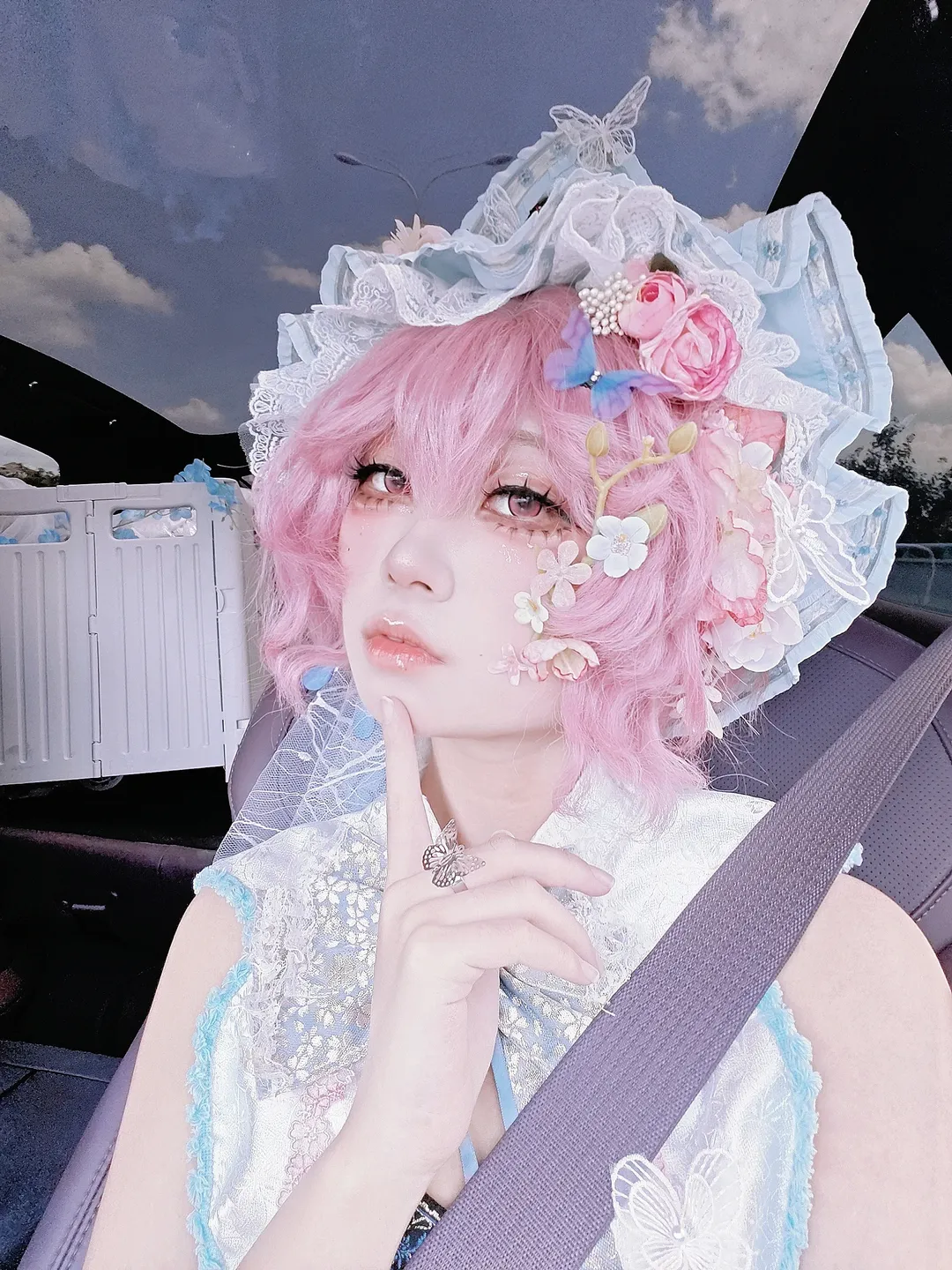 二次元, cosplay, 东方Project, 西行寺幽幽子cos, 粉发少女 - 第4张
