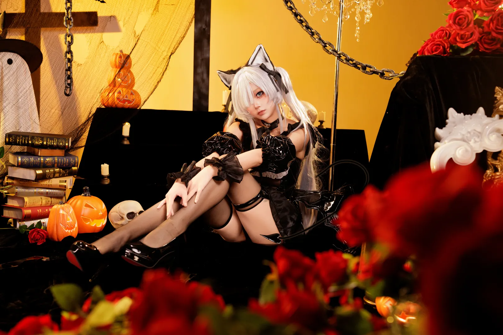 Azur Lane, Janus cosplay, Halloween cosplay, Halloween outfit, Black stockings long legs - Image 6