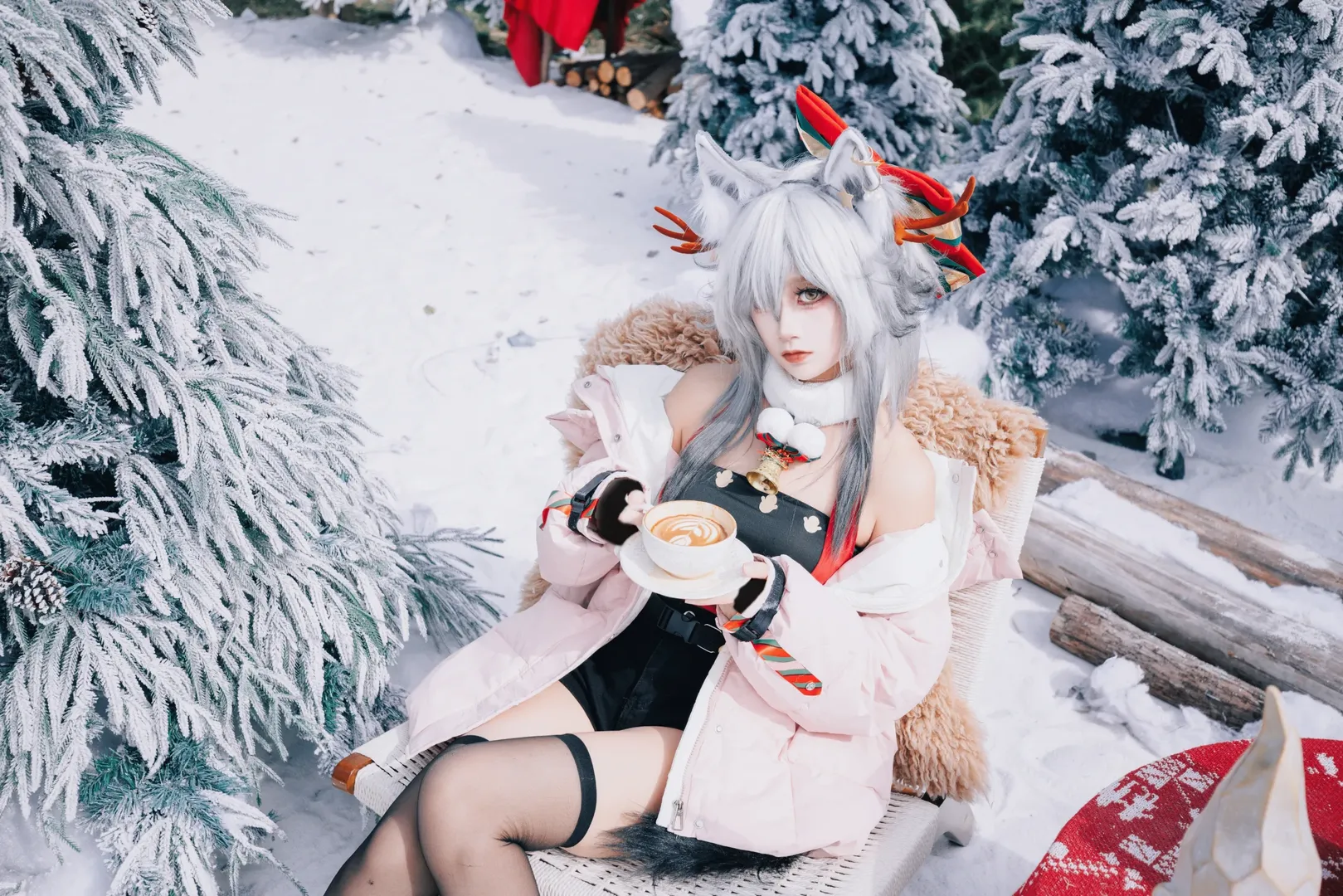 二次元cosplay, 明日方舟, 黑丝, 黑cos, 冬日雪景 - 第10张
