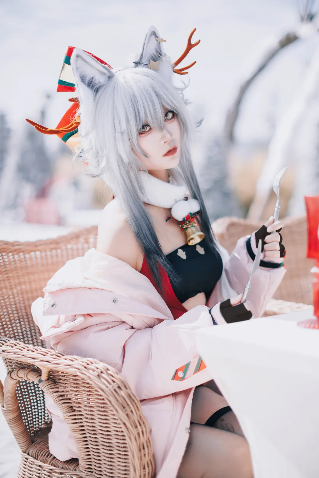 二次元cosplay, 明日方舟, 黑丝, 黑cos, 冬日雪景 - 第7张