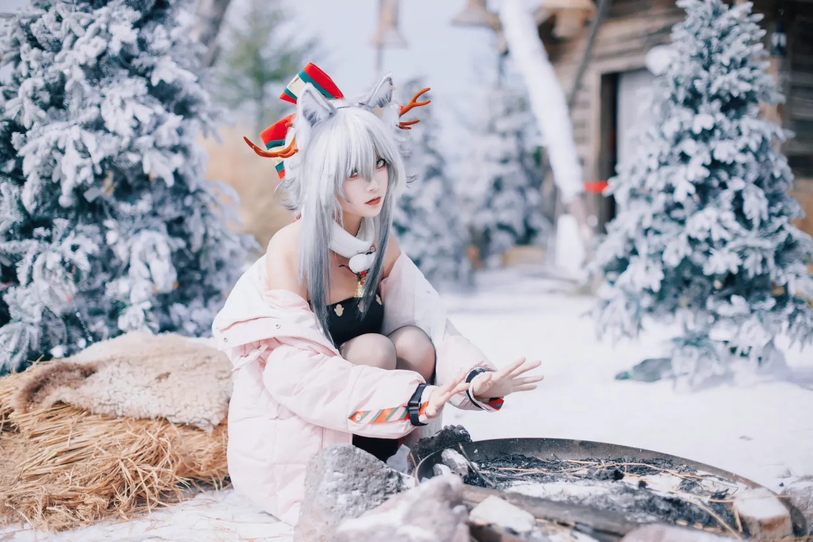 二次元cosplay, 明日方舟, 黑丝, 黑cos, 冬日雪景 - 第8张