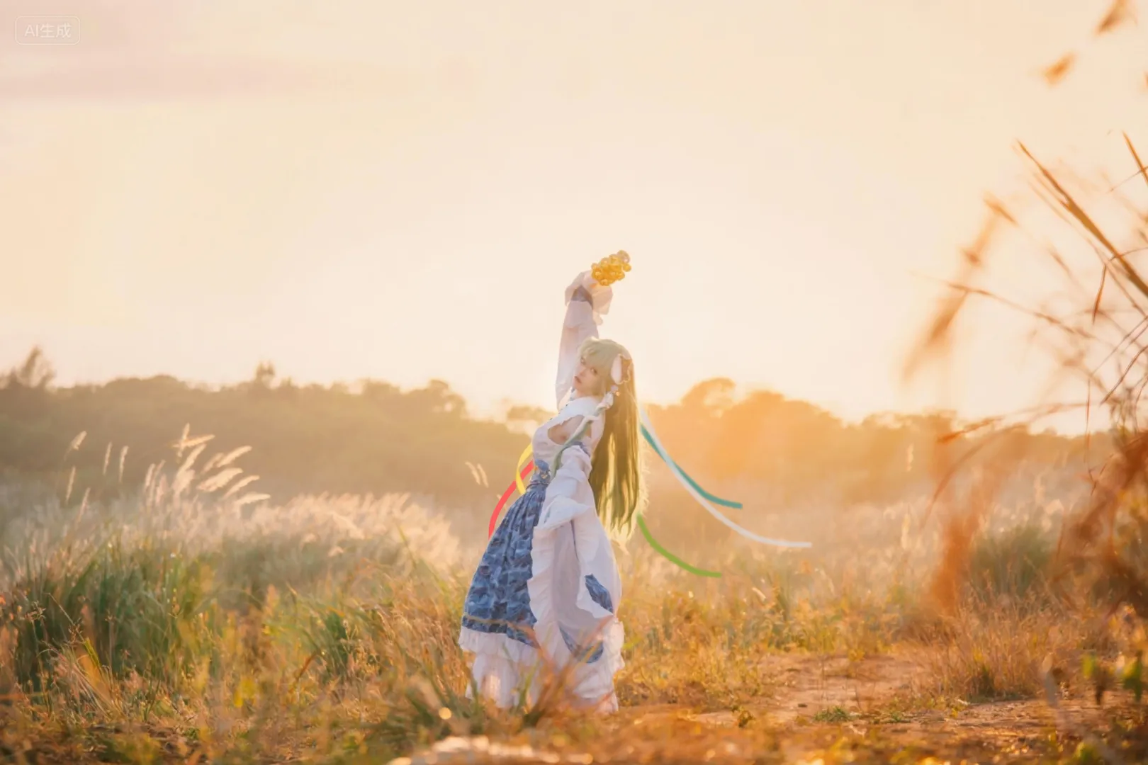 东方project, 芦苇荡写真, 白丝cosplay, 逆光氛围感, 东方谷早苗cos - 第10张
