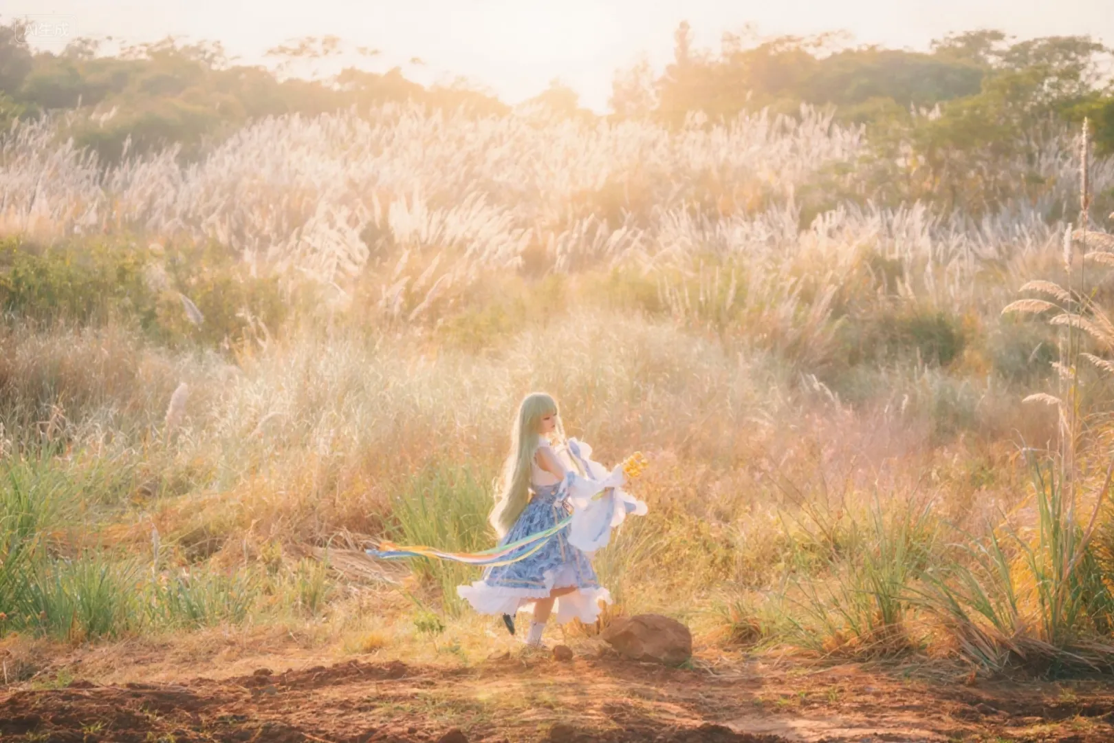 东方project, 芦苇荡写真, 白丝cosplay, 逆光氛围感, 东方谷早苗cos - 第2张