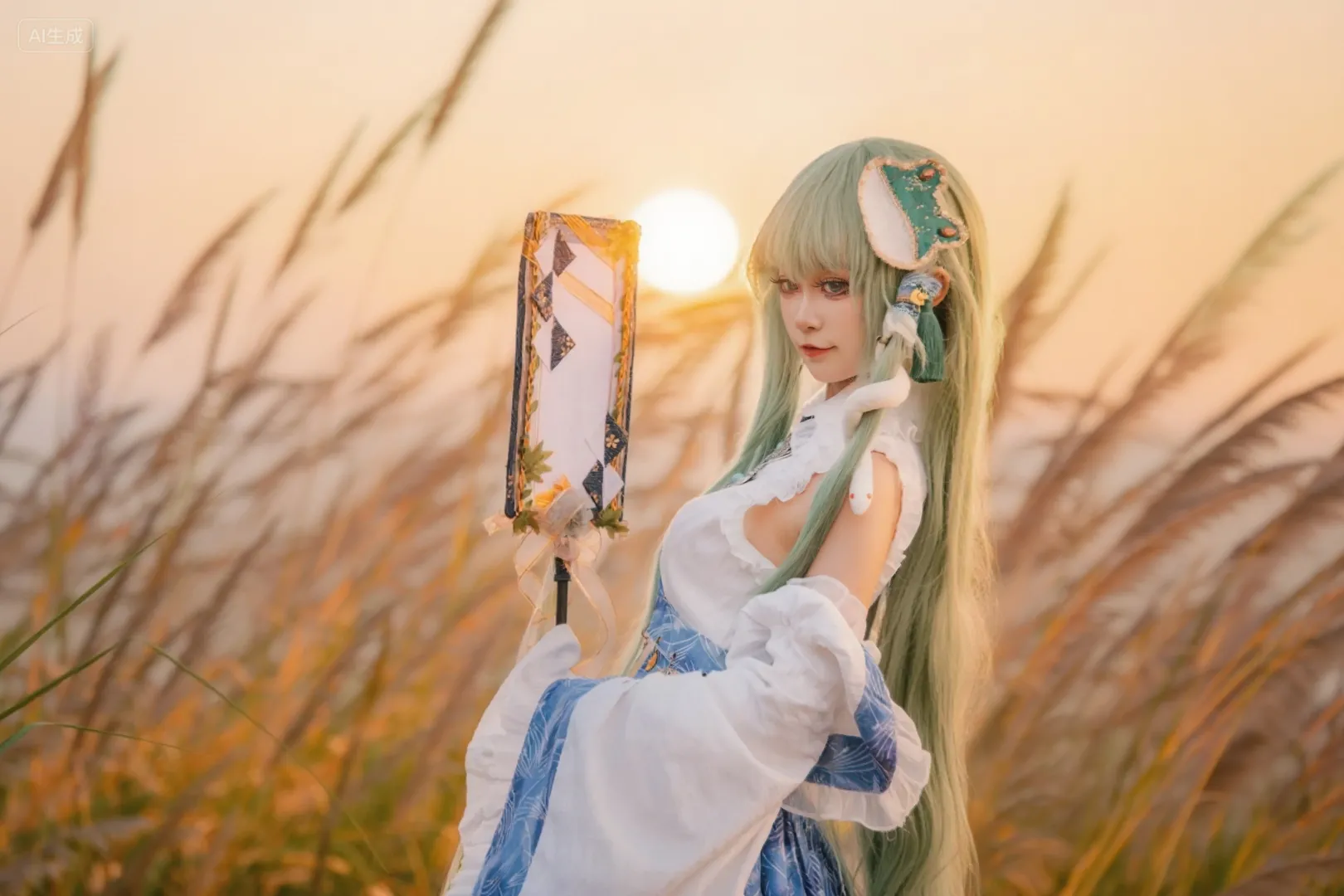 东方project, 芦苇荡写真, 白丝cosplay, 逆光氛围感, 东方谷早苗cos - 第5张