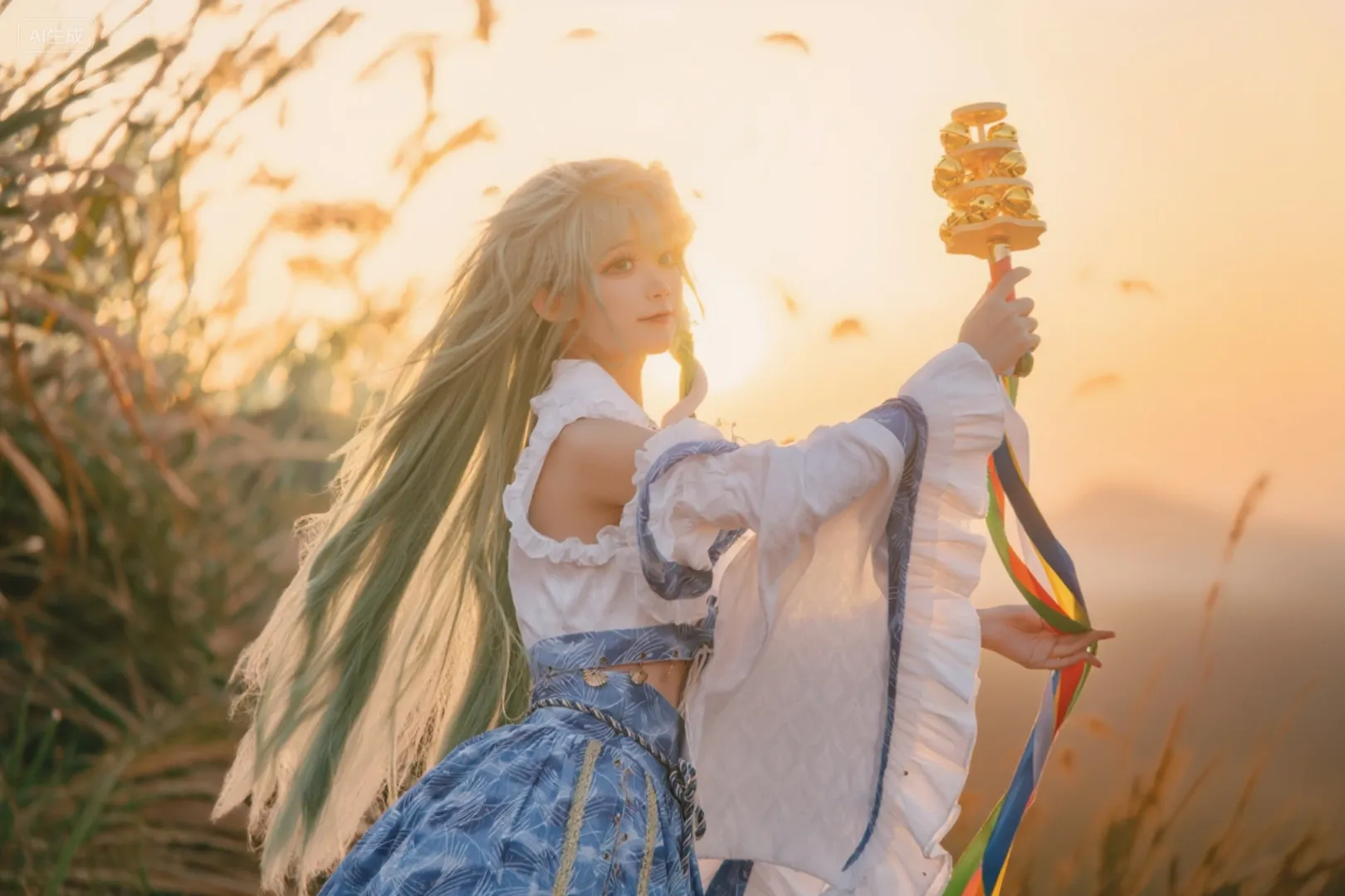 东方project, 芦苇荡写真, 白丝cosplay, 逆光氛围感, 东方谷早苗cos