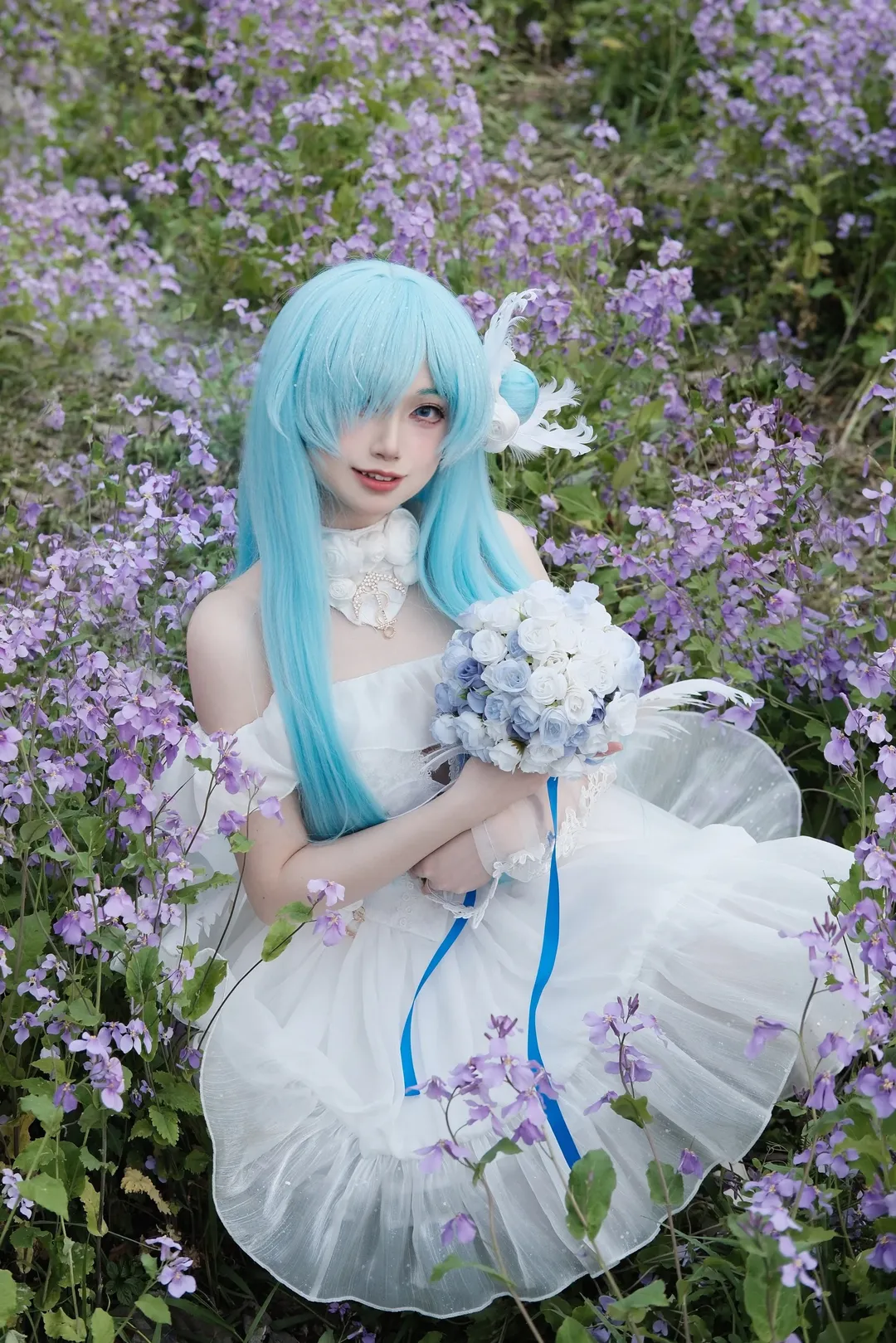 碧蓝航线, 雅努斯cos, cosplay摄影, 蓝发少女, 花海写真