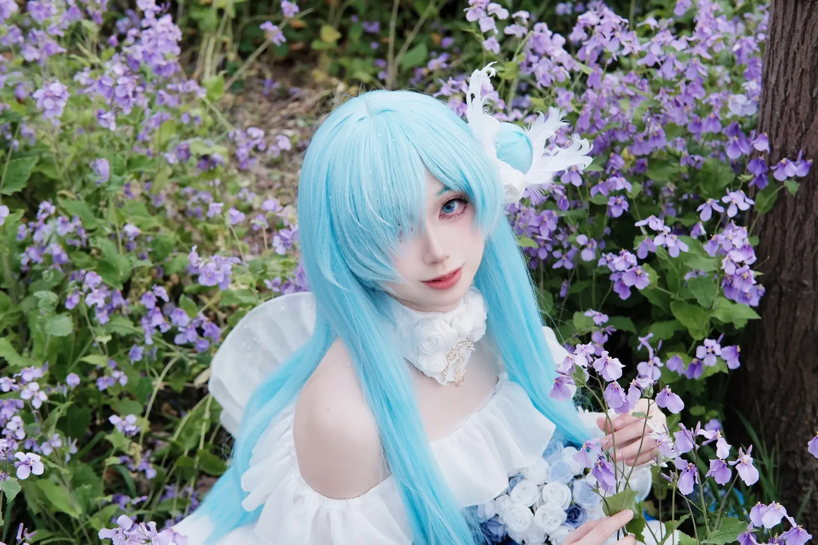 碧蓝航线, 雅努斯cos, cosplay摄影, 蓝发少女, 花海写真 - 第2张