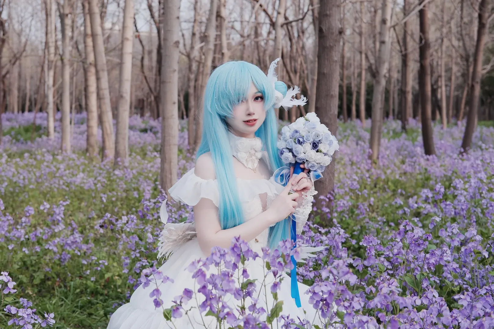 碧蓝航线, 雅努斯cos, cosplay摄影, 蓝发少女, 花海写真 - 第3张