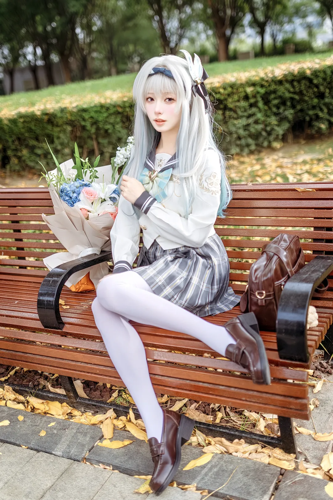 Honkai: Star Rail, Firefly cosplay, White stockings, JK uniform, Cosplay photography