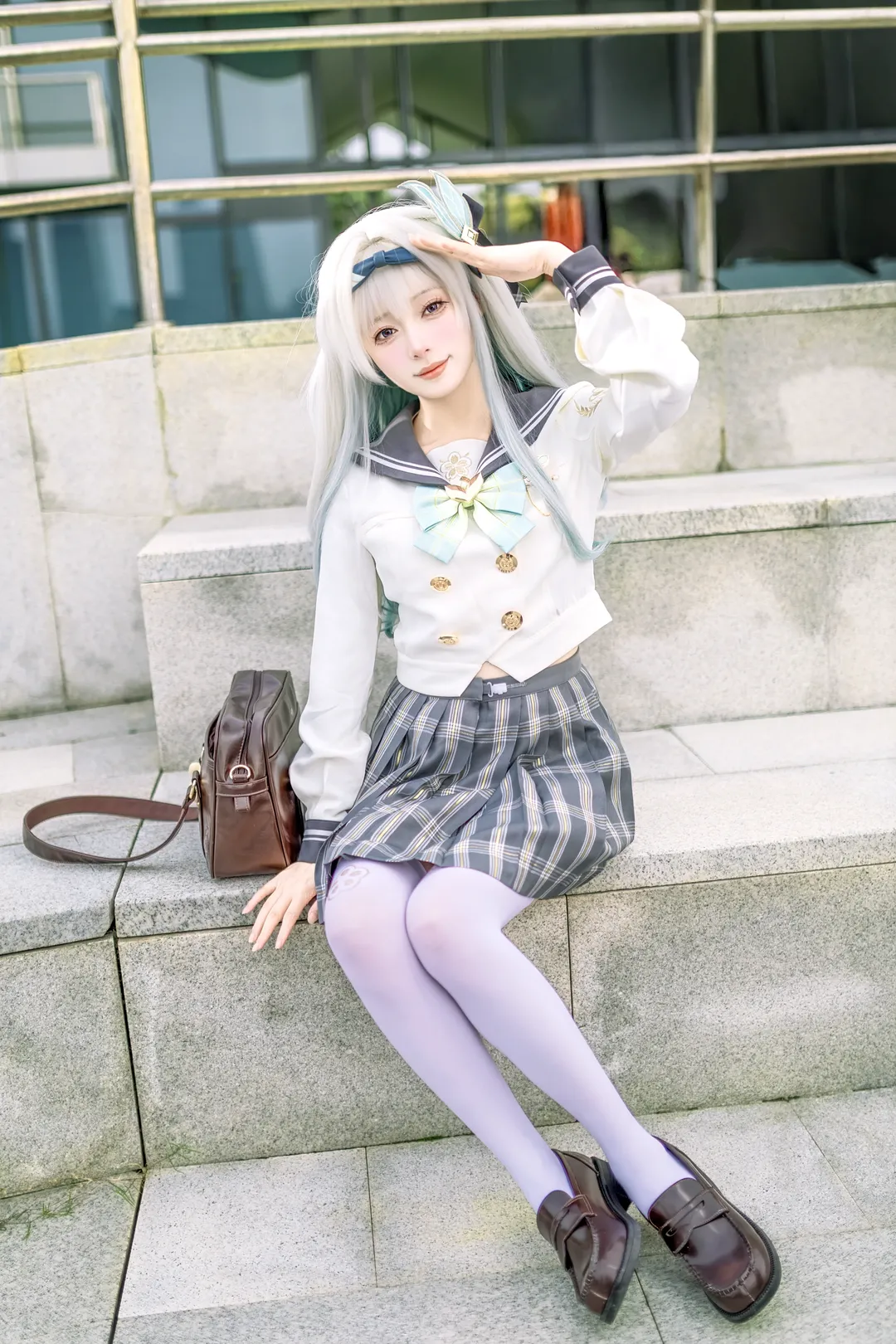 崩坏星穹铁道, 流萤cos, 白丝, jk制服, cosplay摄影 - 第3张