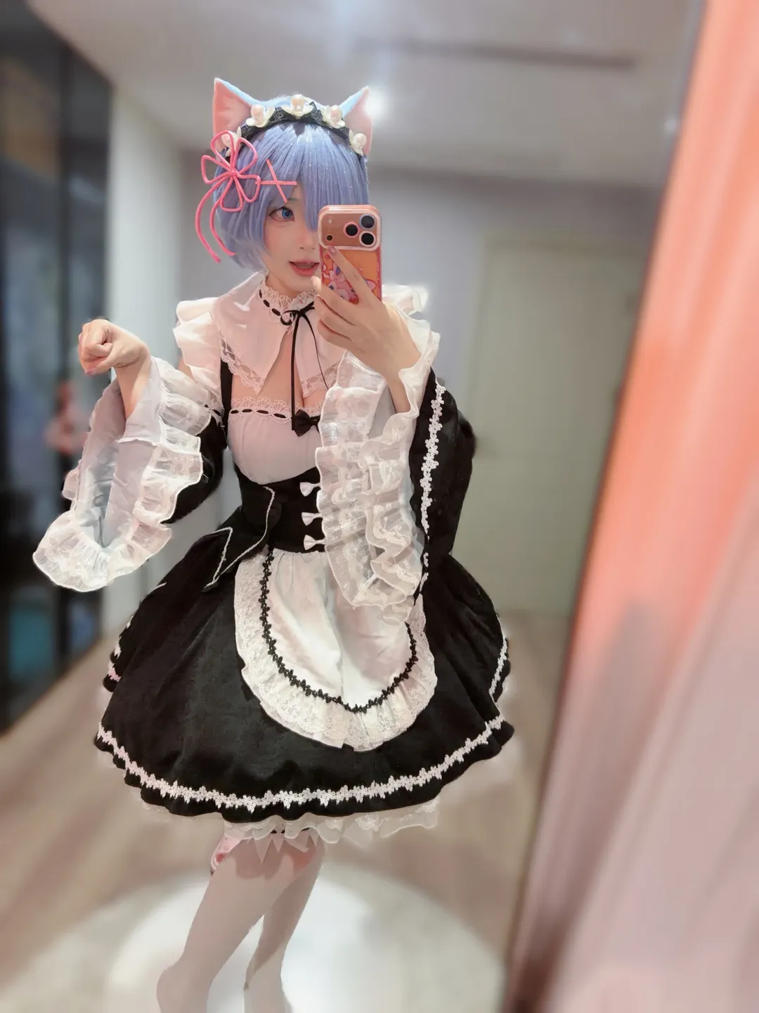 コスプレ, Re:ゼロから始める異世界生活, レム コスプレ, 白ストッキング, 猫娘メイド