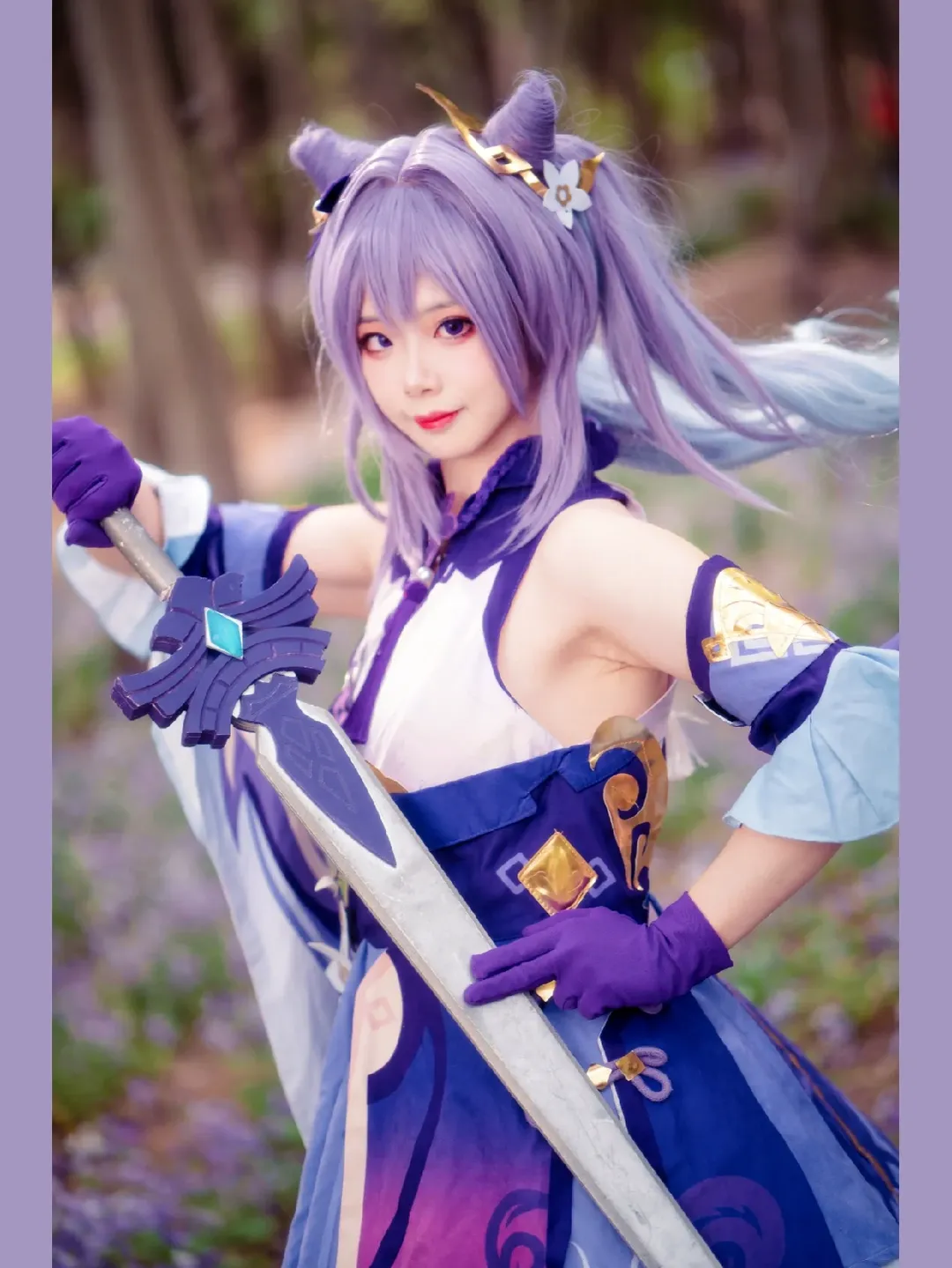 原神, 2次元少女, 刻晴コスプレ, コスプレロケ, 黒ストッキングコスプレ - 1枚目