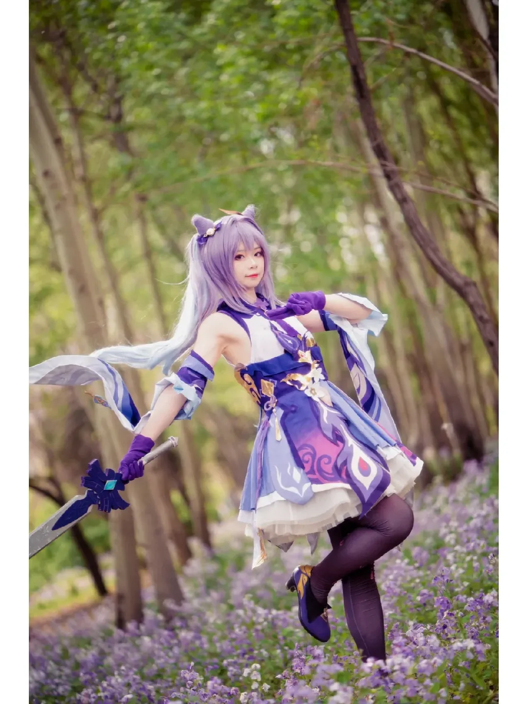 原神, 二次元少女, 刻晴cos, cosplay外景, 黑丝cos