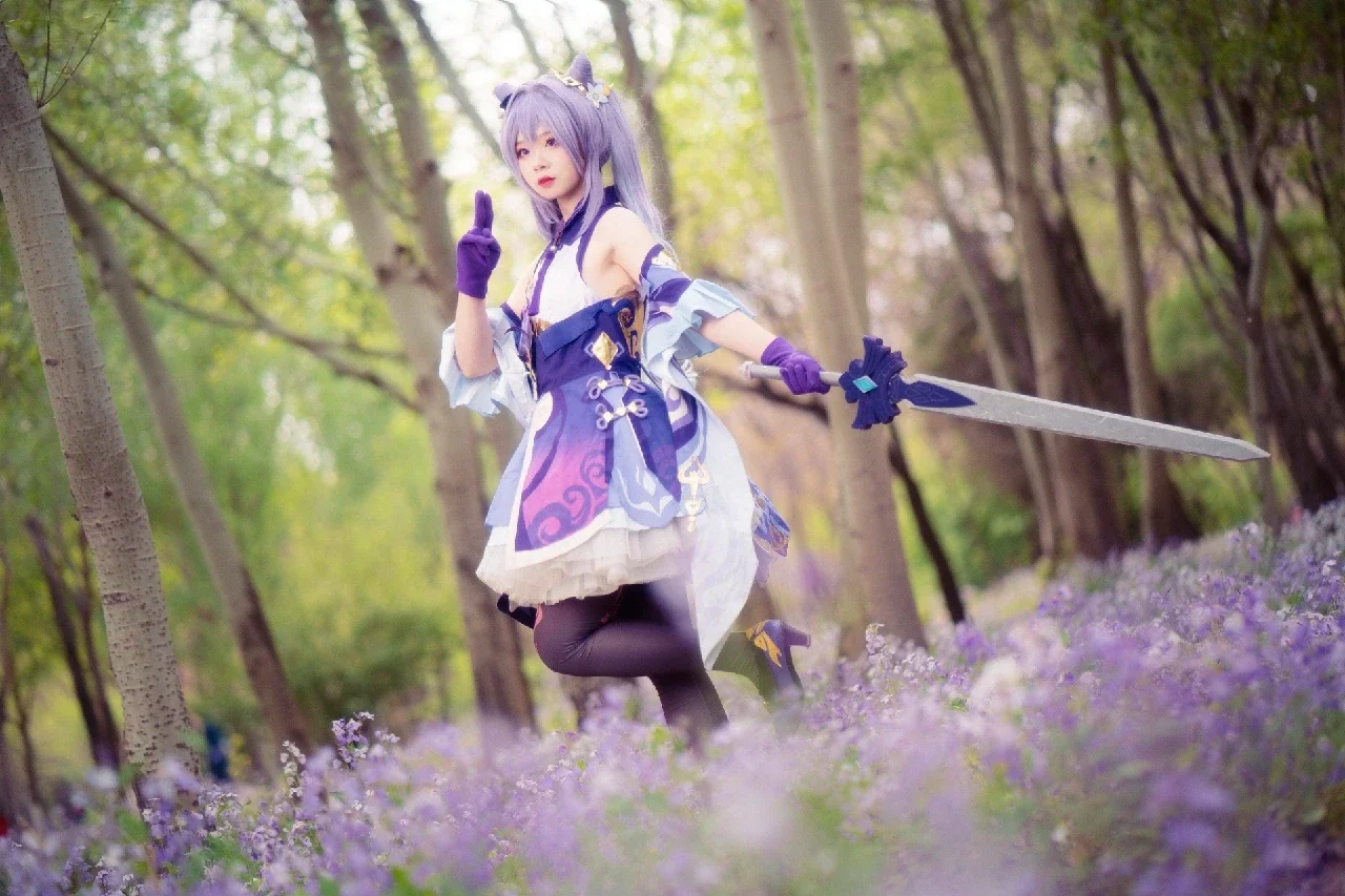 原神, 2次元少女, 刻晴コスプレ, コスプレロケ, 黒ストッキングコスプレ - 6枚目