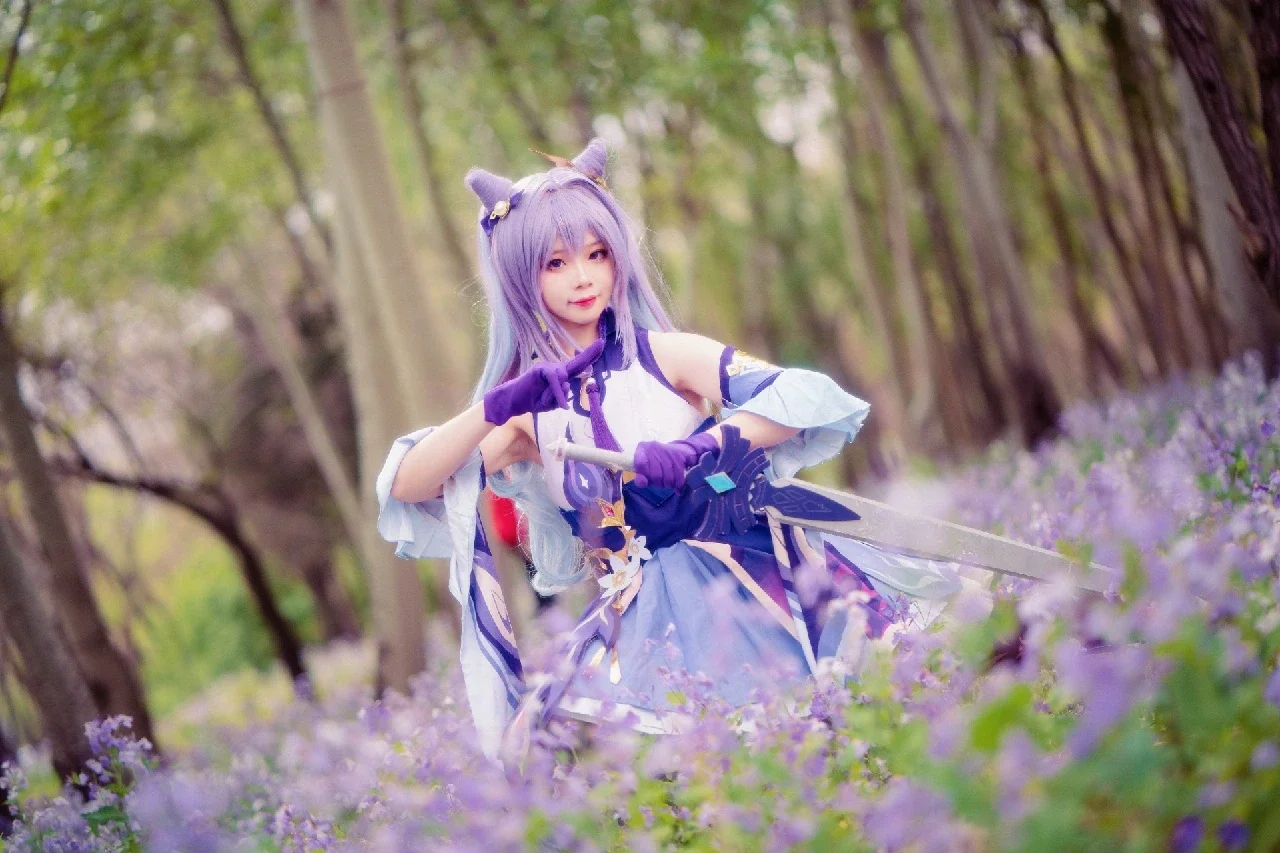 原神, 2次元少女, 刻晴コスプレ, コスプレロケ, 黒ストッキングコスプレ - 7枚目