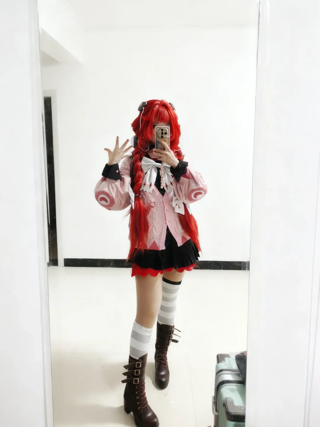 绝区零, 浮波柚叶cos, cosplay日常, 红发cos, 条纹袜 - 第3张