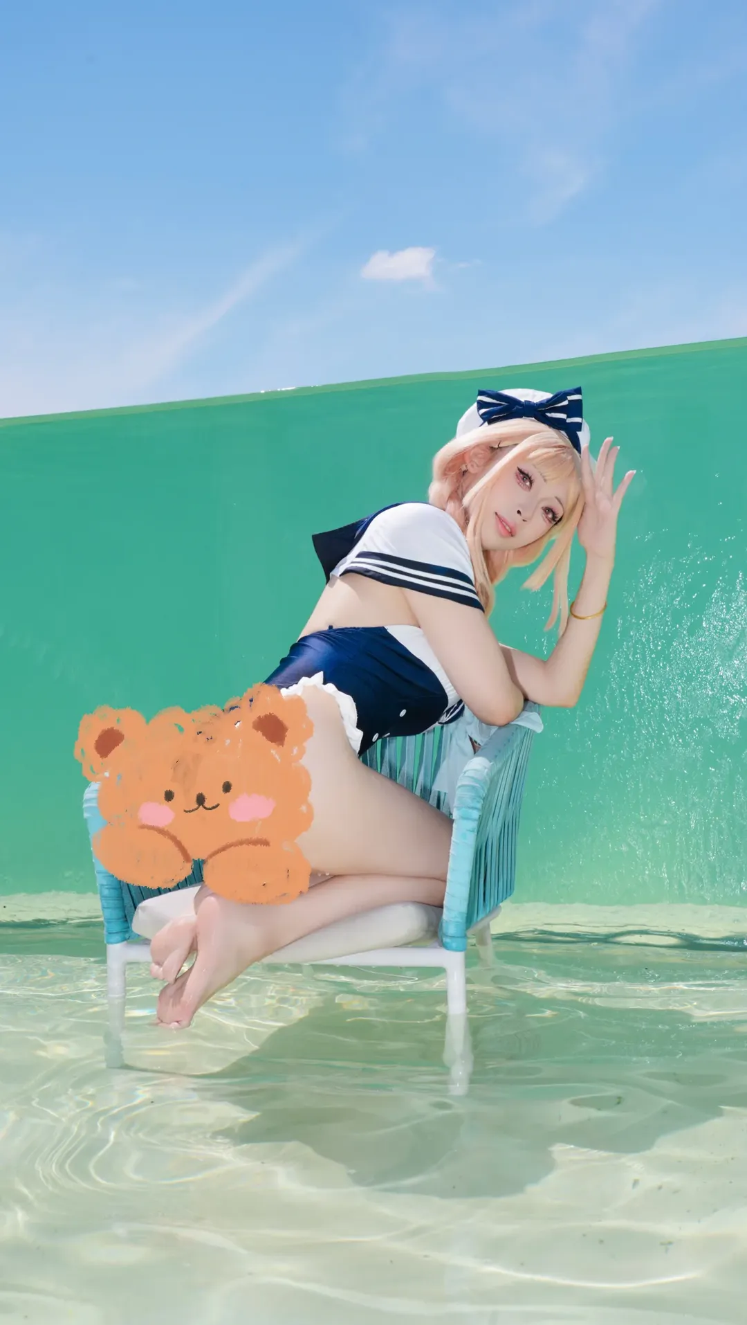 二次元cosplay, 水手风泳装cos, 夏日水边摄影, 池畔写真, 日常穿搭分享 - 第5张
