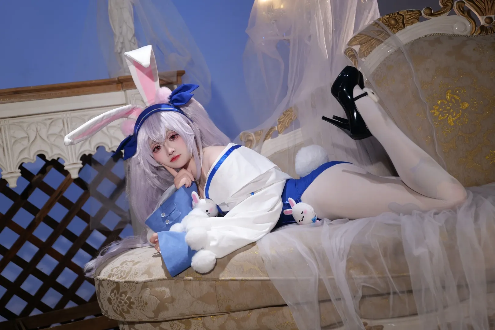 碧蓝航线, 拉菲cos, cosplay摄影, 兔女郎穿搭, 白丝连裤袜 - 第2张