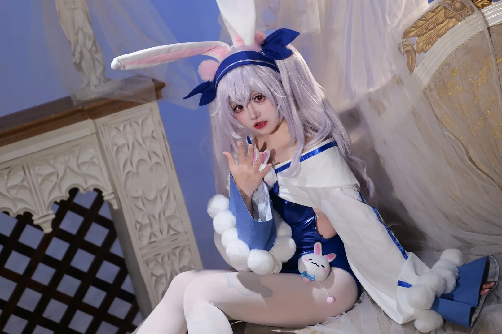 碧蓝航线, 拉菲cos, cosplay摄影, 兔女郎穿搭, 白丝连裤袜 - 第4张