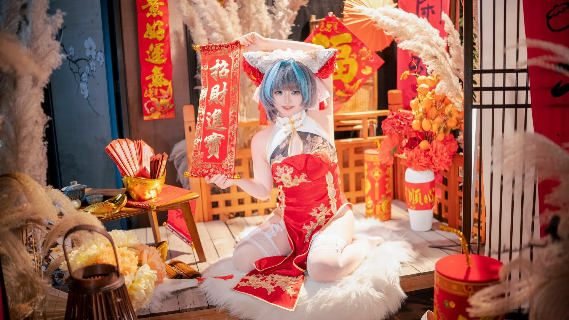 cosplay, 柴郡cos, 碧蓝航线, 白丝, 新春旗袍