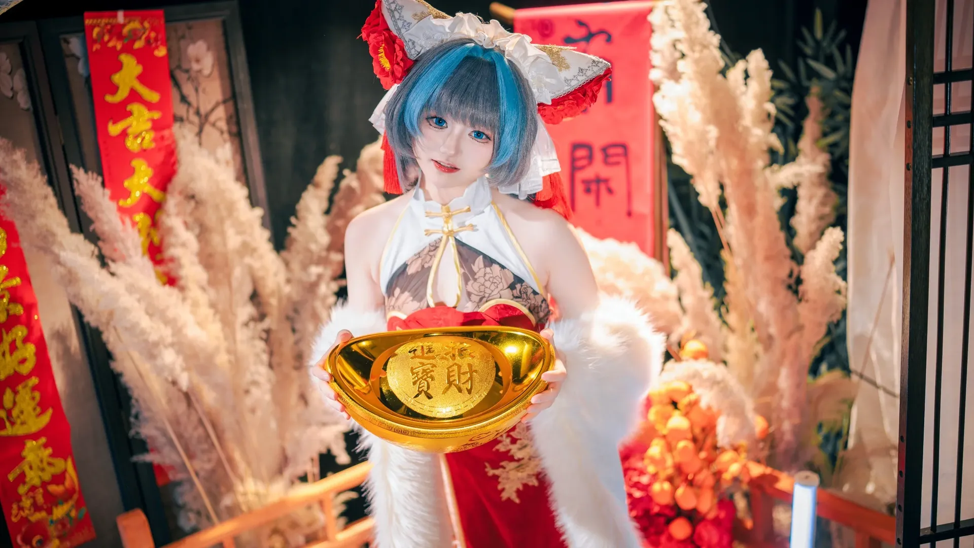 cosplay, 柴郡cos, 碧蓝航线, 白丝, 新春旗袍 - 第4张