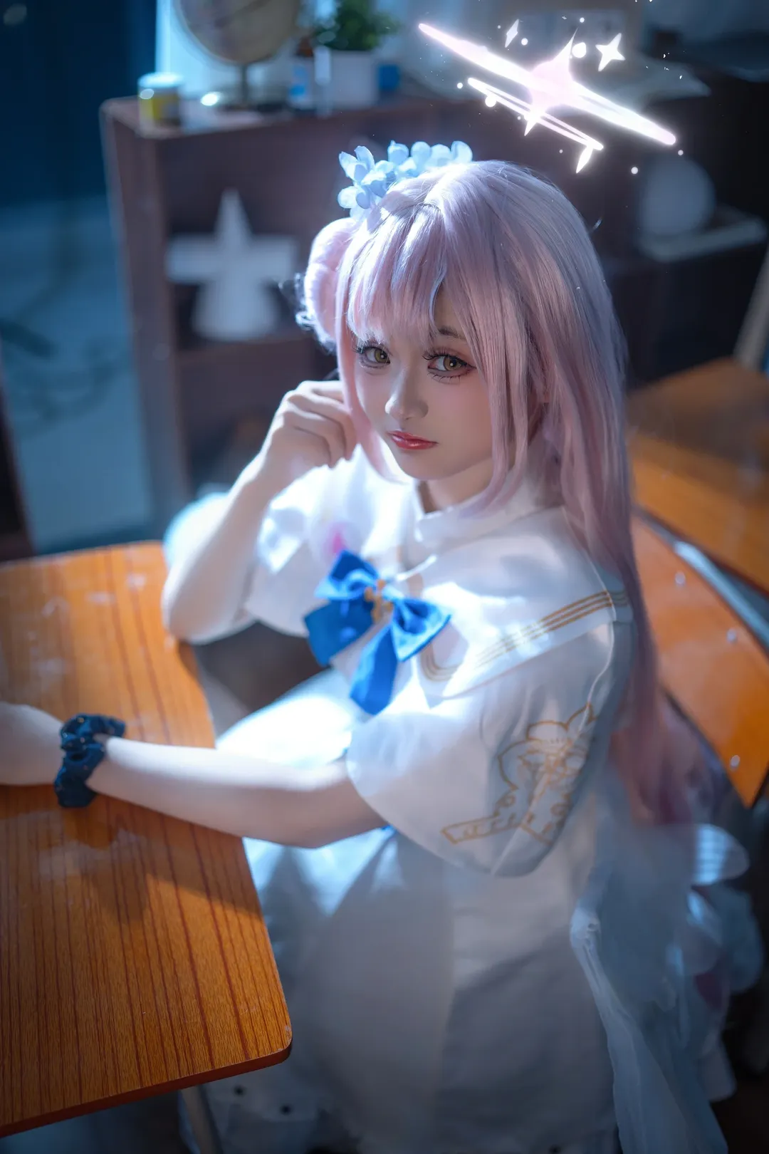 蔚蓝档案, 圣园未花cos, cosplay日常, 白丝穿搭, 教室写真