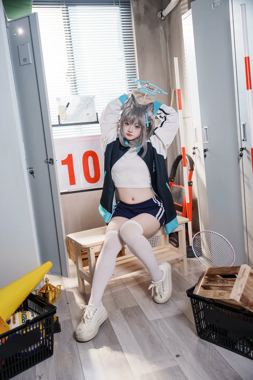 cosplay, 碧蓝档案, 白丝, 砂狼白子cos, 体操服 - 第1张