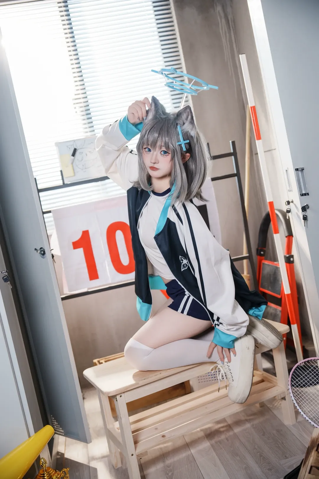 cosplay, 碧蓝档案, 白丝, 砂狼白子cos, 体操服