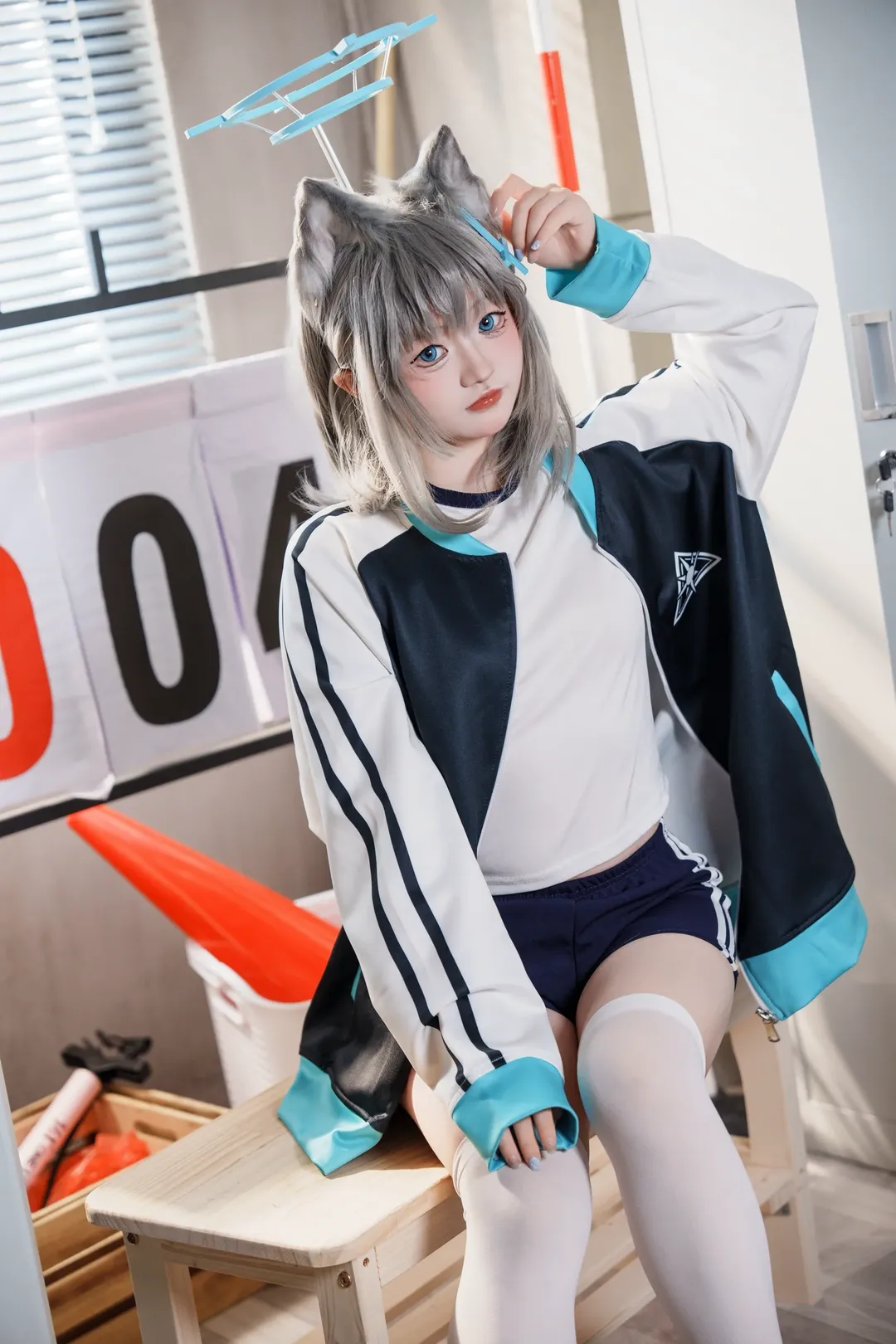 cosplay, 碧蓝档案, 白丝, 砂狼白子cos, 体操服 - 第4张