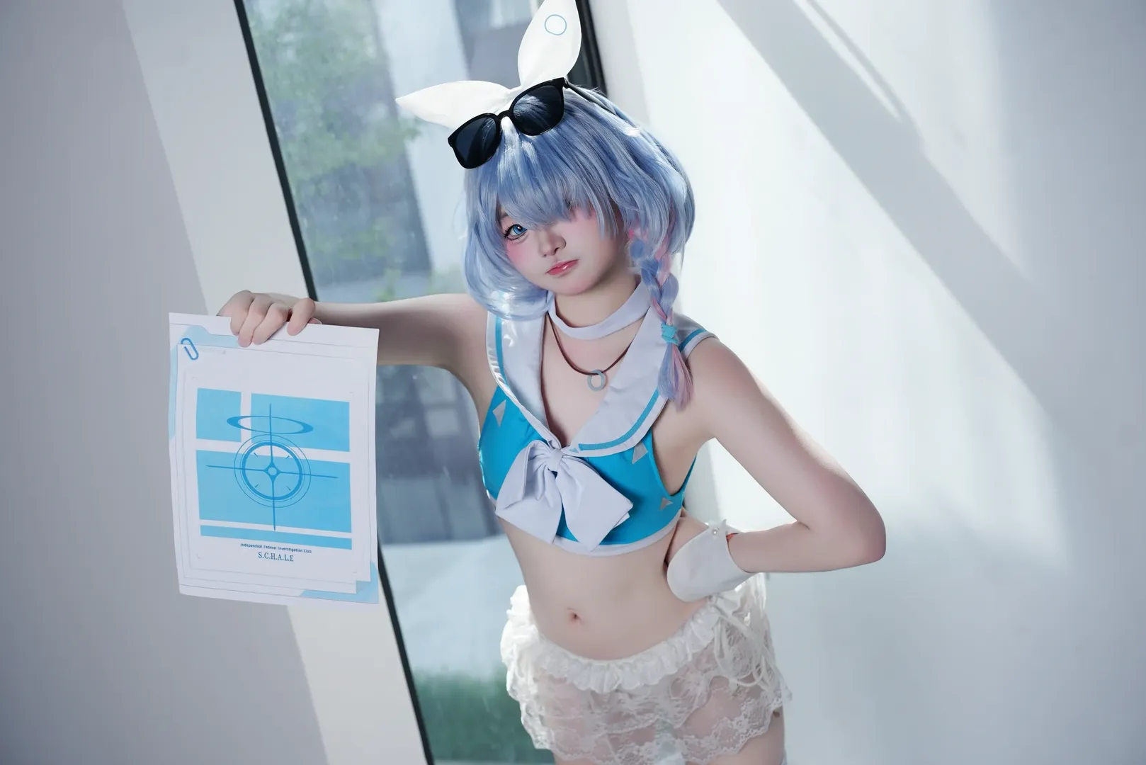 二次元摄影, 碧蓝档案, 泳装cos, 阿罗娜cos, 浅蓝发色 - 第3张