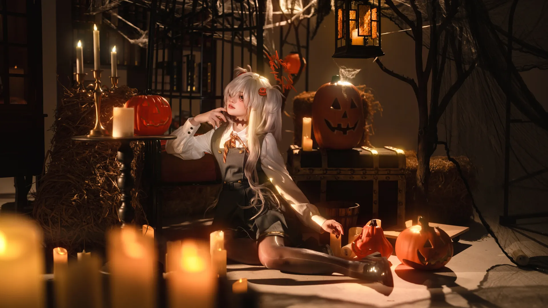 cosplay, 蔚藍檔案, 黑絲, 板垣鹿江cos, 萬聖節佈景