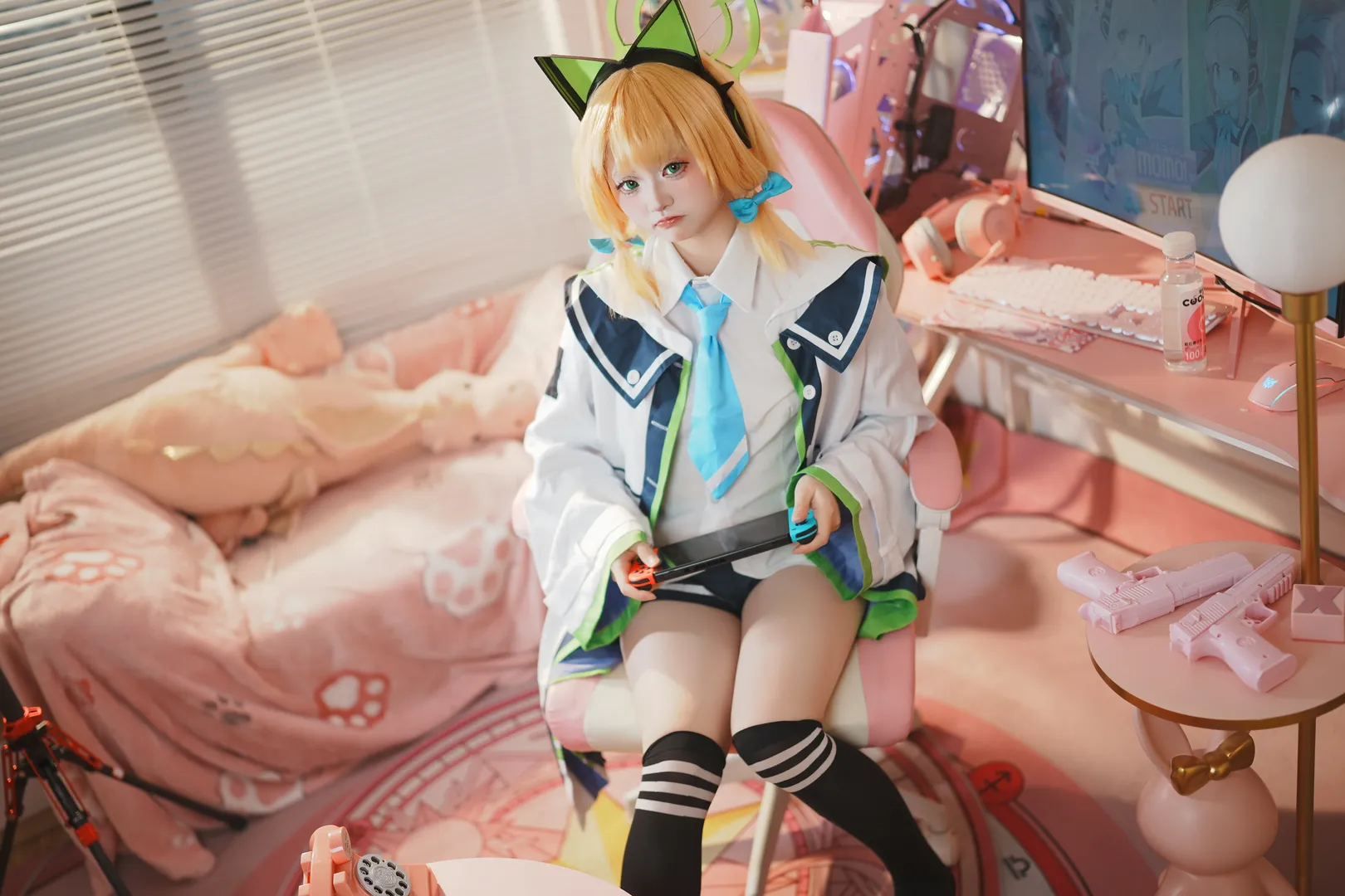 蔚蓝档案, 双人cos, 电竞少女, 才羽绿cos, 白丝穿搭 - 第5张