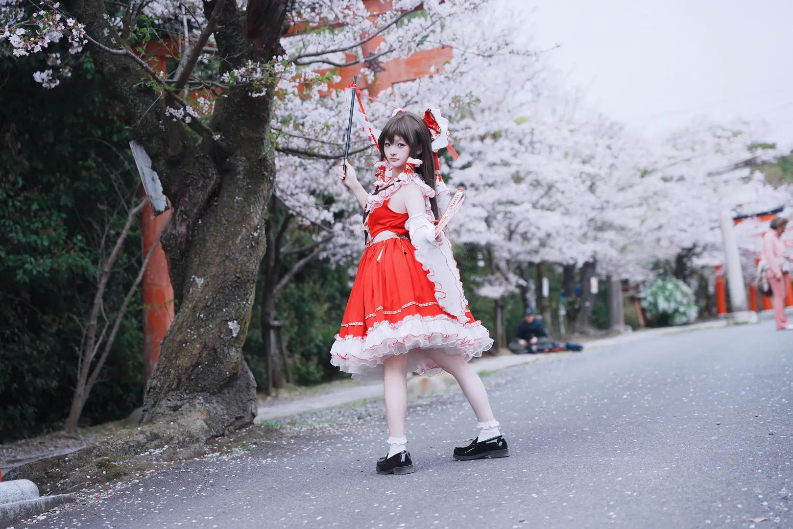 二次元, 博丽灵梦cos, 东方Project, 樱花, 花灵梦