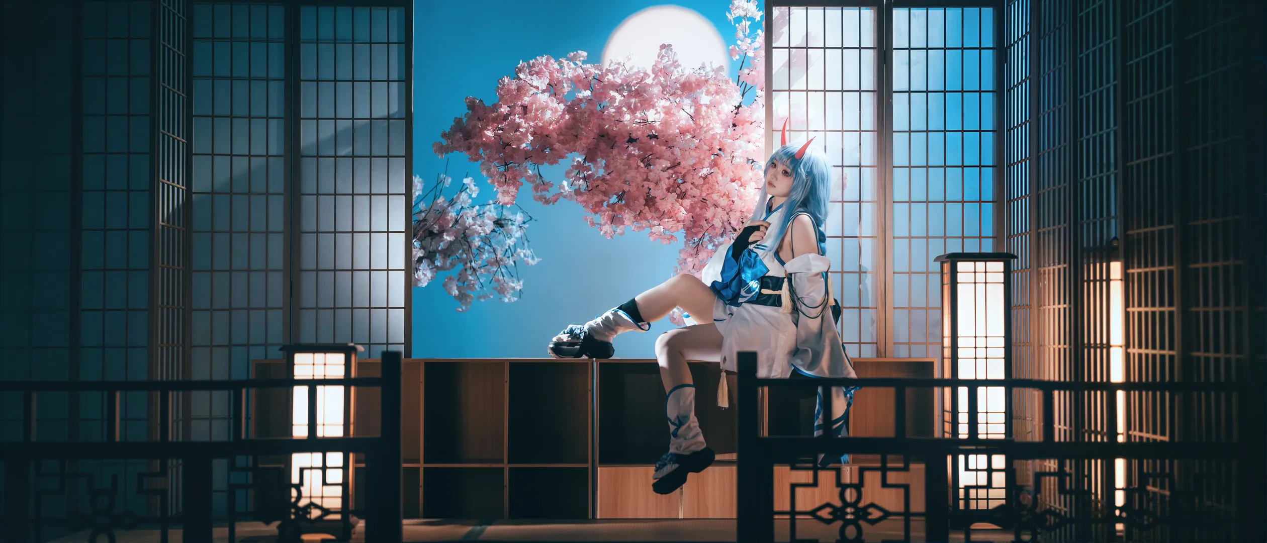 蔚藍檔案, 二次元cosplay, 和樂千世cos, 月夜和風, 紅角藍髮 - 第2張