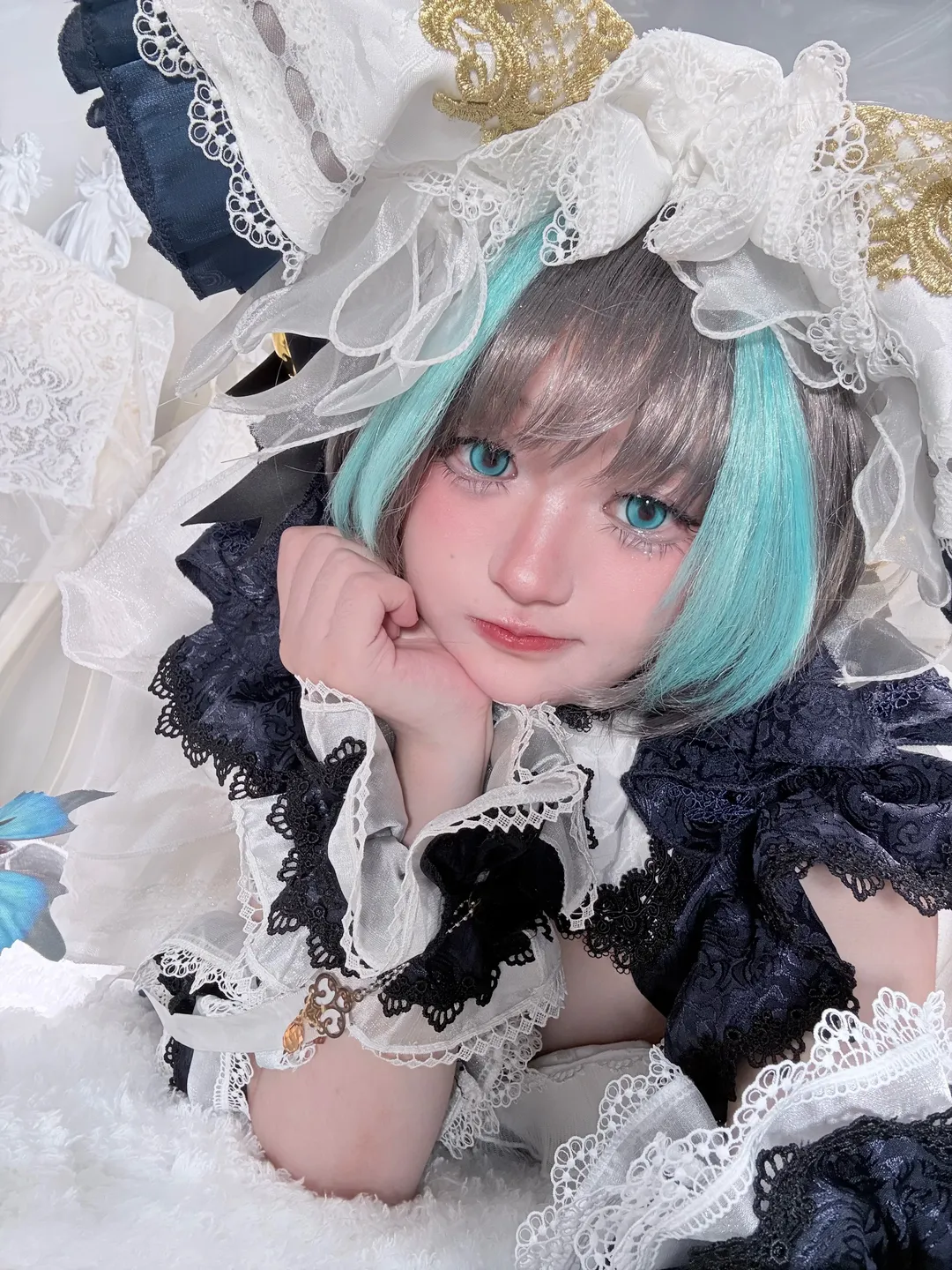 碧蓝航线, 二次元cosplay, 蕾丝洋装, 小柴郡cos, 蓝发美瞳