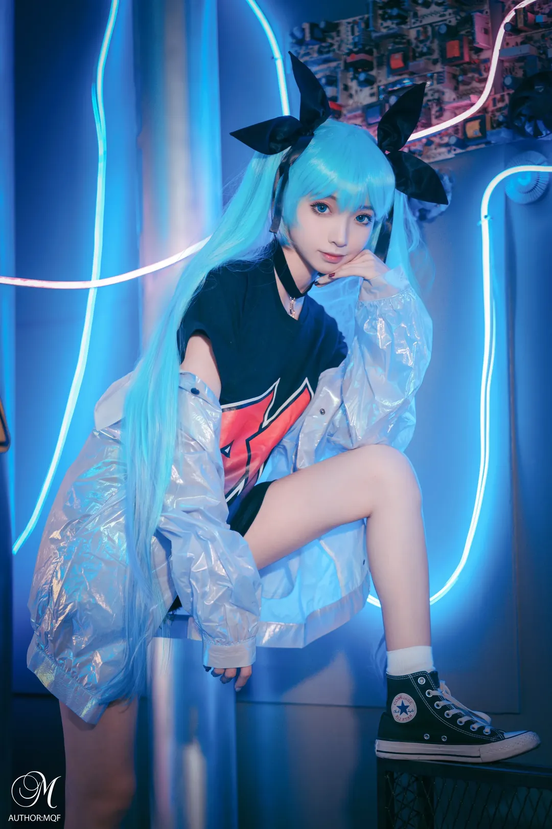 cosplay, 赛博朋克, 初音未来cos, 双马尾, 霓虹灯 - 第1张
