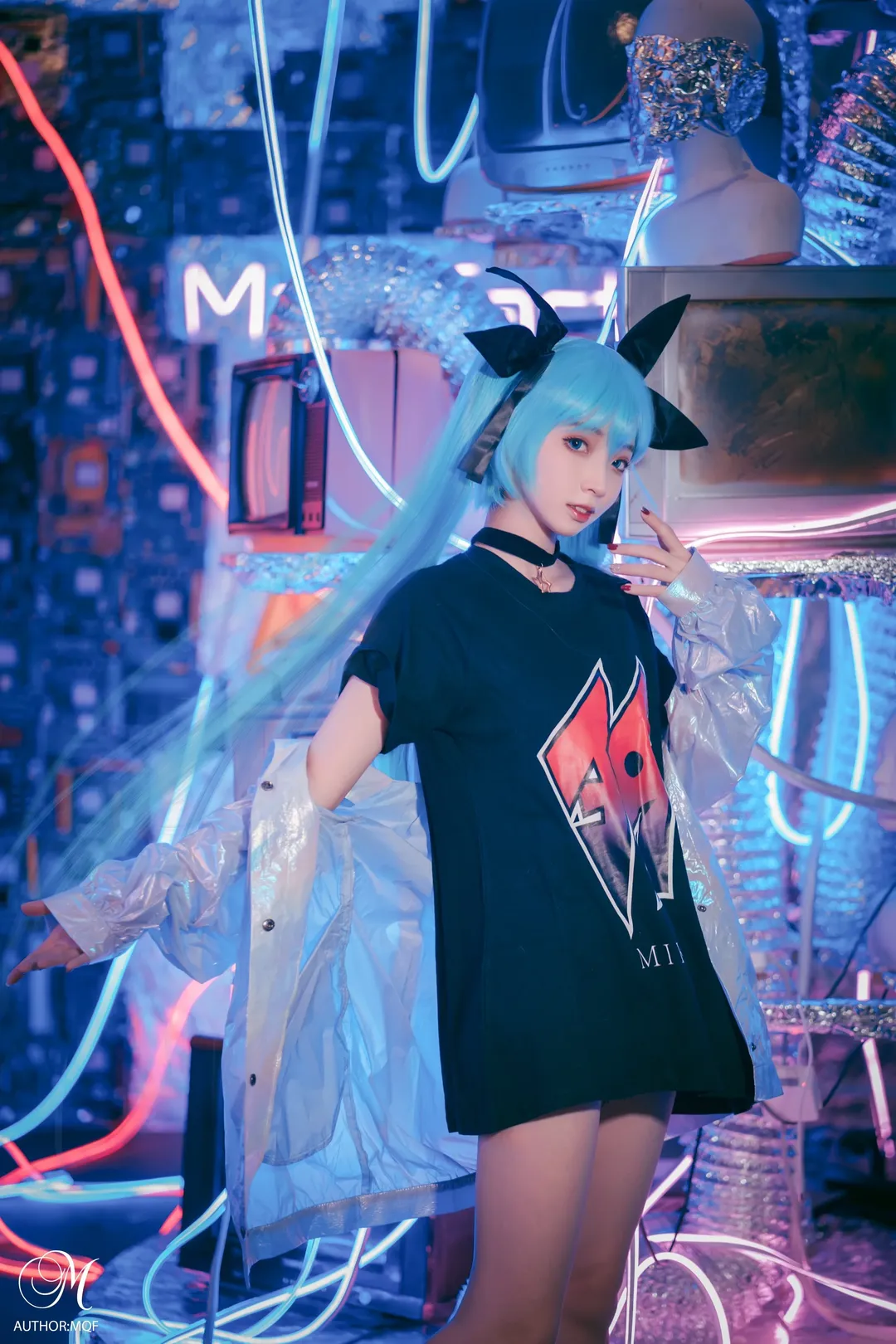cosplay, 赛博朋克, 初音未来cos, 双马尾, 霓虹灯 - 第2张