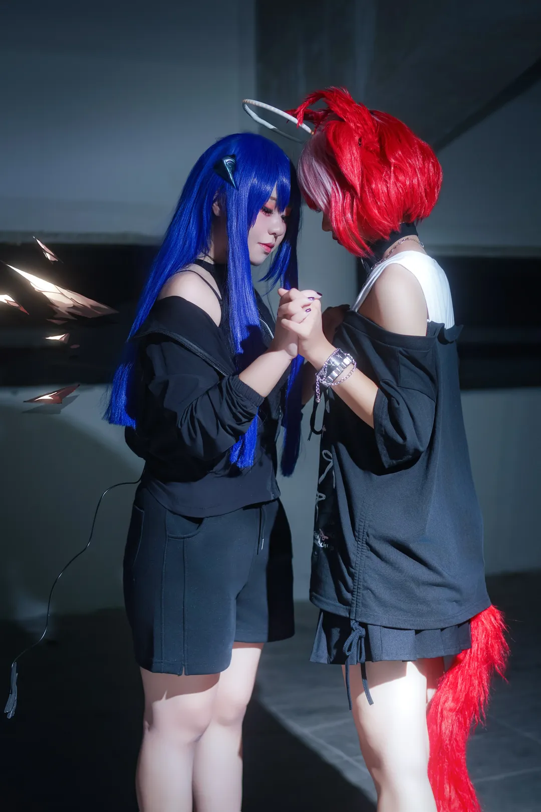 二人コスプレ, アークナイツ, モスティマ コスプレ, フィアメッタ, ガレージの光と影