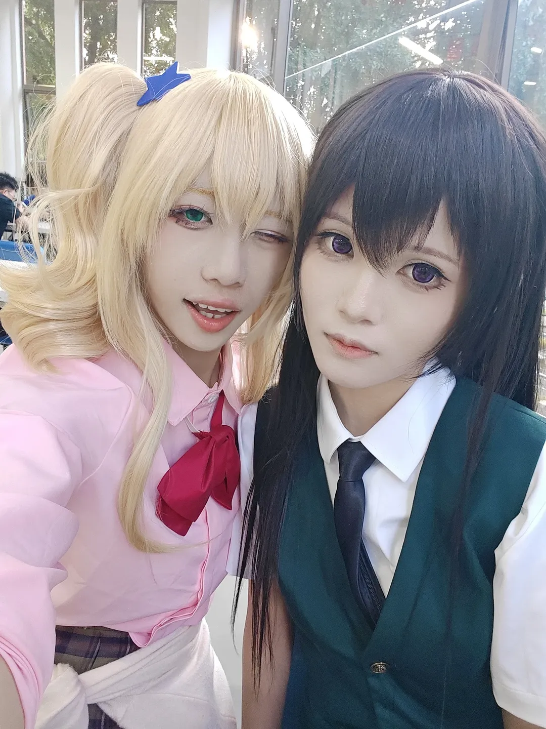 校园制服穿搭, 蓝原柚子cos, 柑橘味的香气, 蓝原芽衣cos, 双人合影 - 第1张