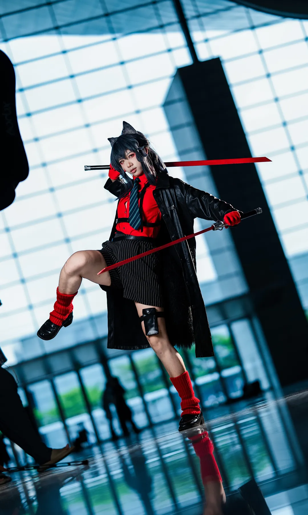 Convention photos, Arknights, Texas cosplay, Red stockings, CPG