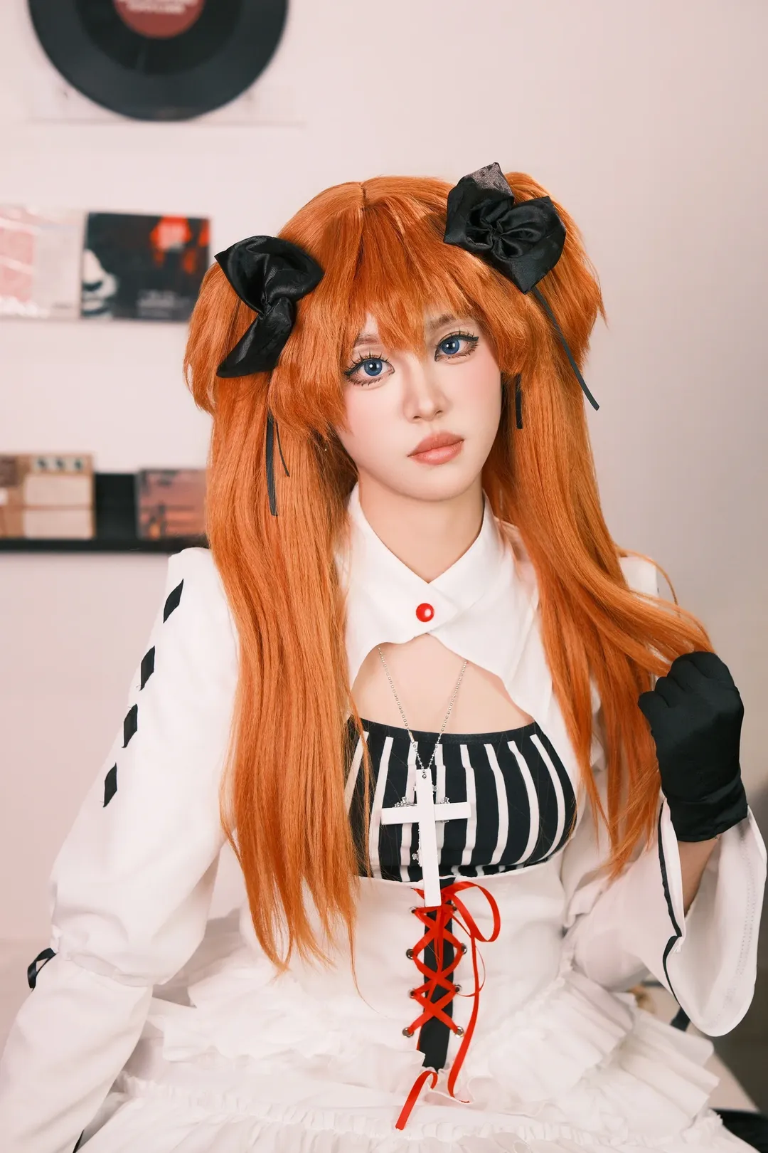 哥特风, 明日香cos, 新世纪福音战士, cosplay摄影, 黑白条纹丝袜 - 第1张