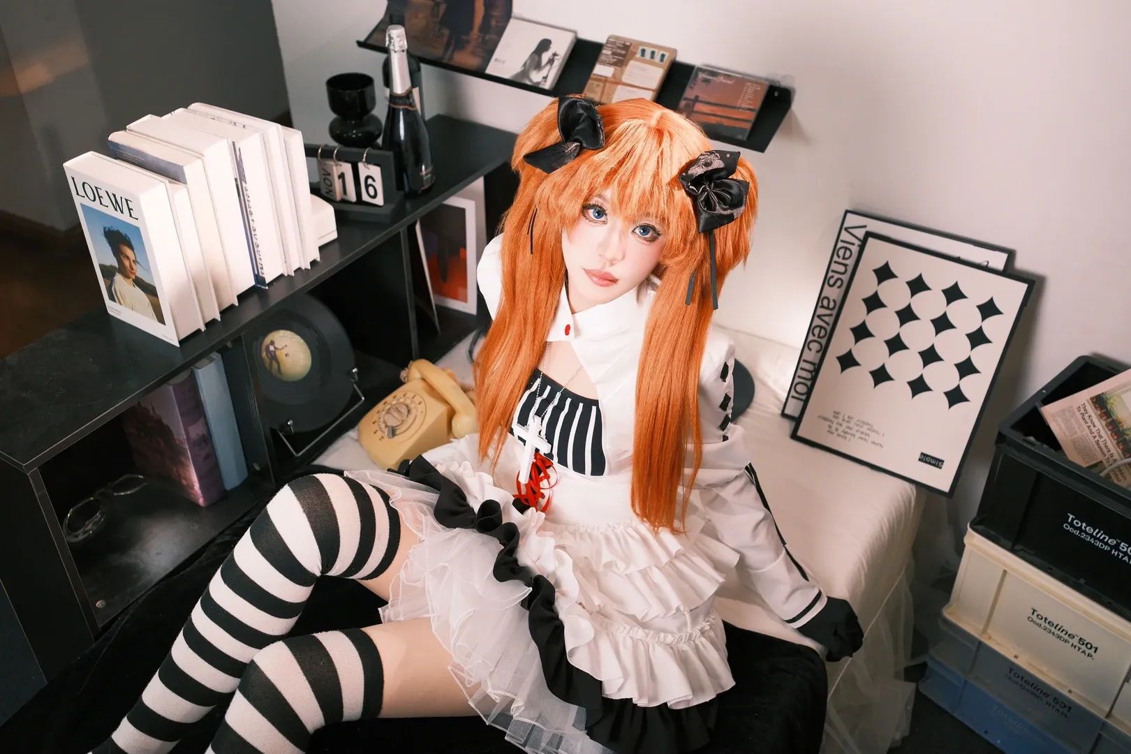 哥特风, 明日香cos, 新世纪福音战士, cosplay摄影, 黑白条纹丝袜