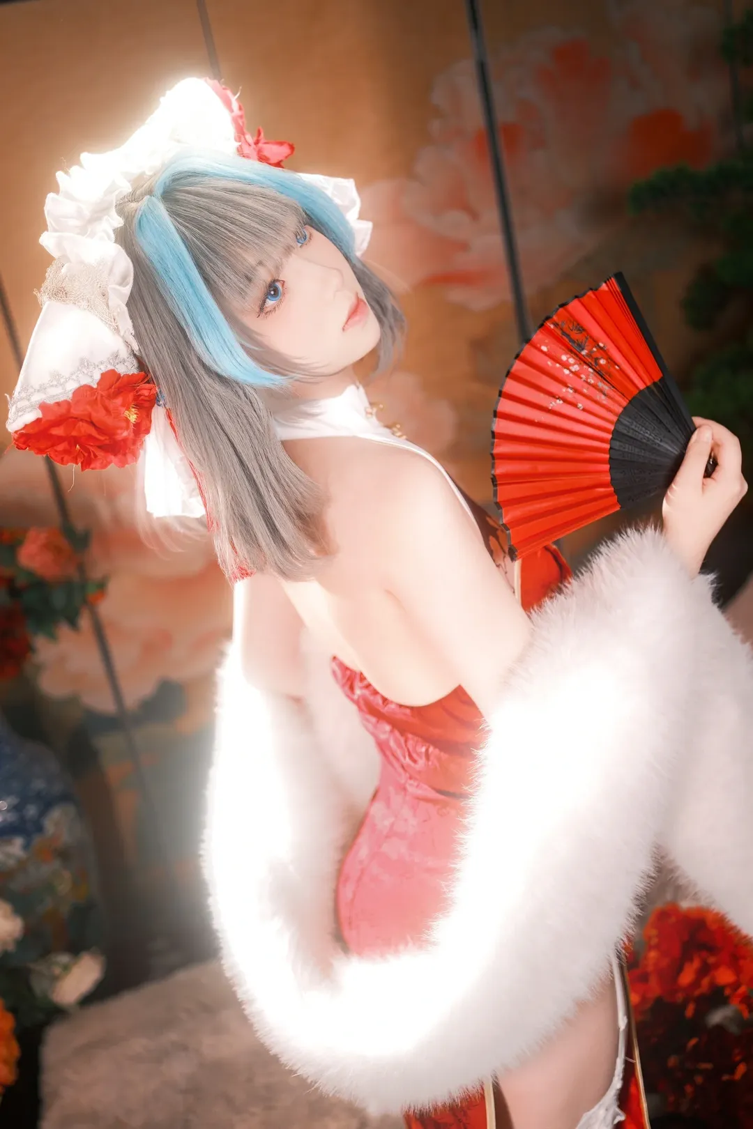 柴郡cos, 碧蓝航线, cosplay摄影, 国风旗袍, 白丝吊带袜 - 第1张