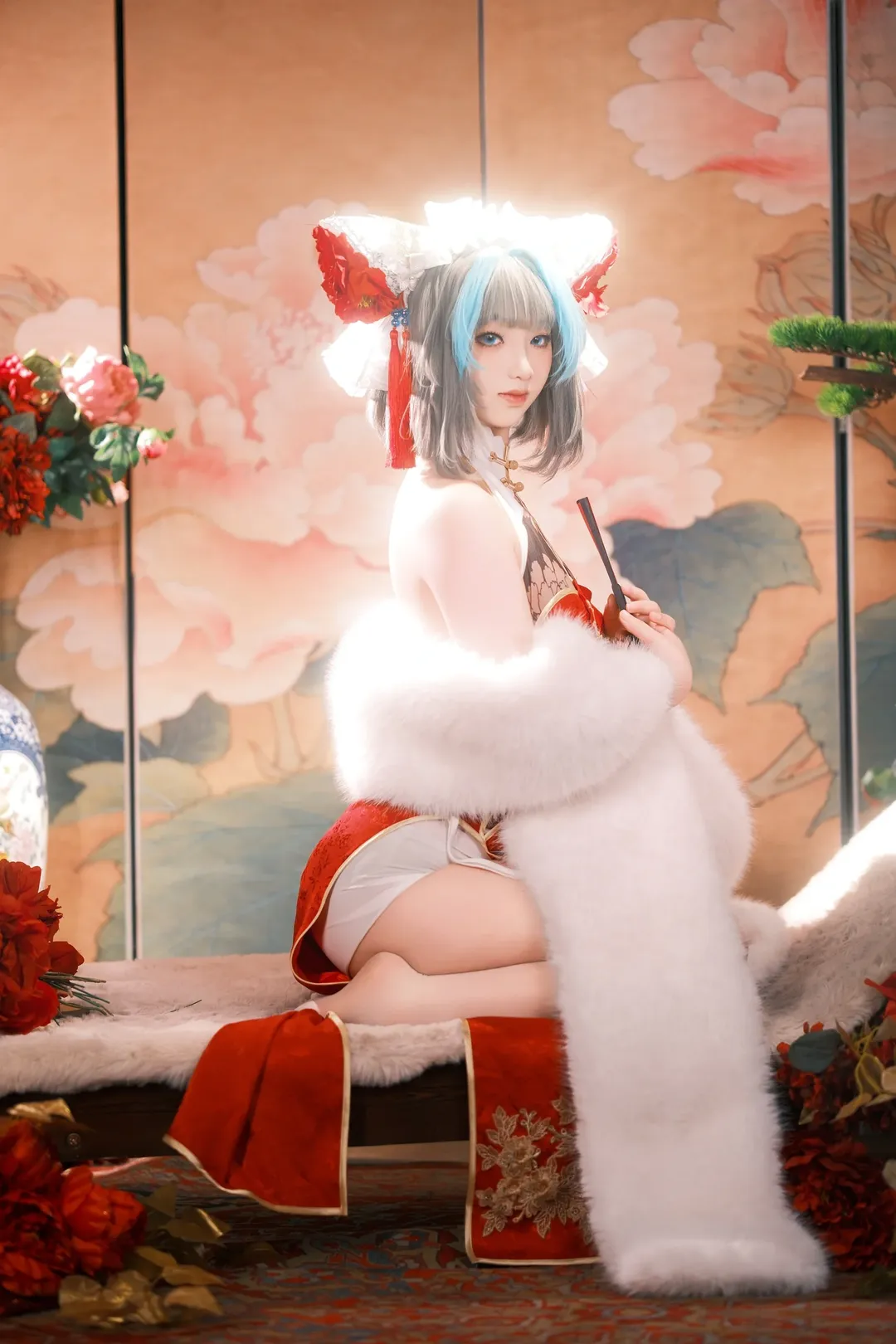 柴郡cos, 碧蓝航线, cosplay摄影, 国风旗袍, 白丝吊带袜 - 第6张