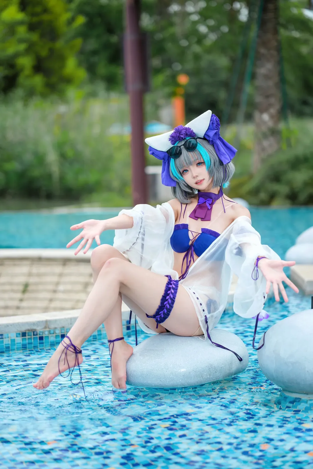 コスプレ, チェシャー コスプレ, アズールレーン, 水着写真, 屋外プール - 1枚目