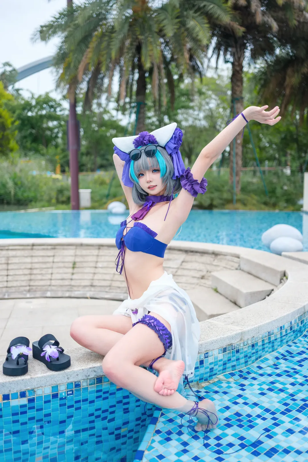 コスプレ, チェシャー コスプレ, アズールレーン, 水着写真, 屋外プール - 2枚目