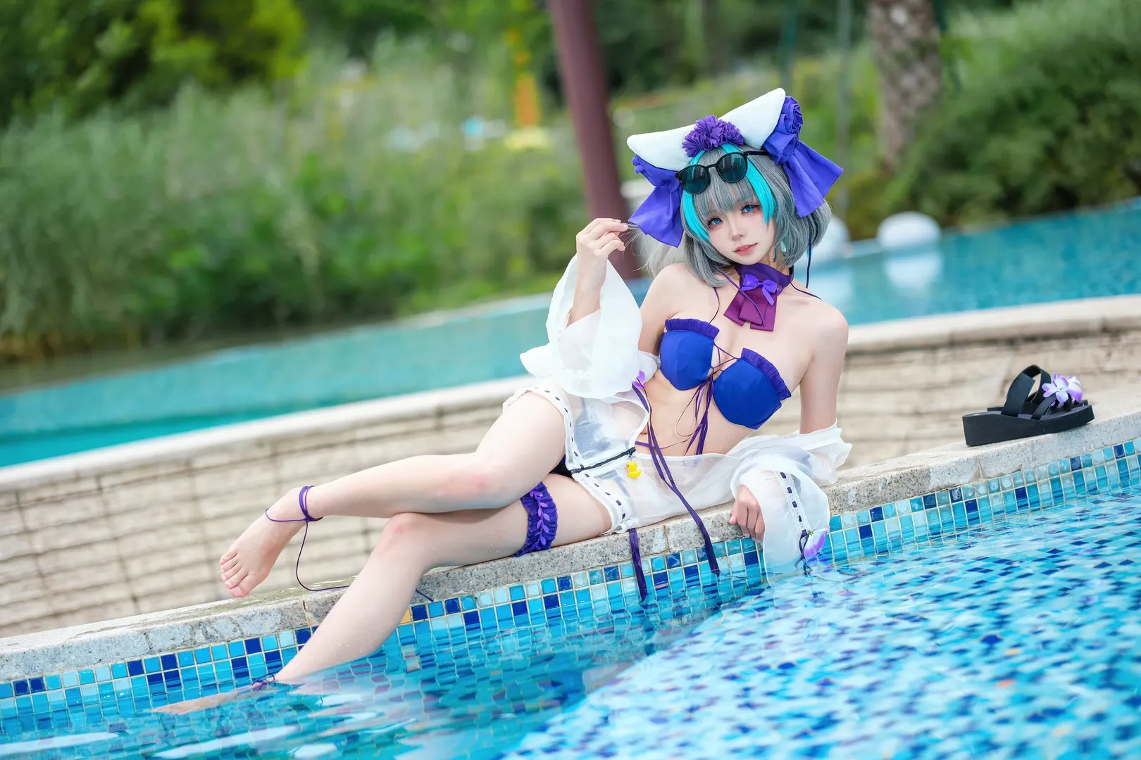 コスプレ, チェシャー コスプレ, アズールレーン, 水着写真, 屋外プール